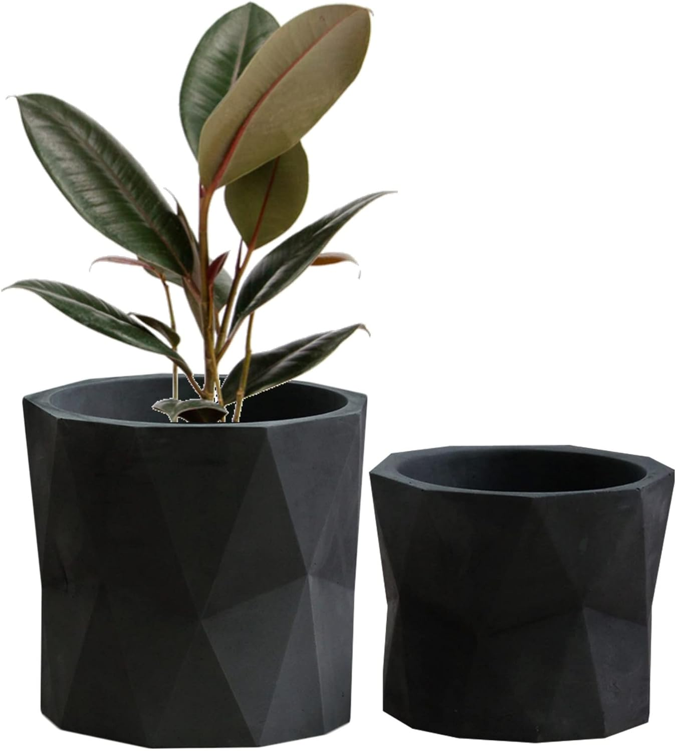 Olly & Rose Designer Geometric Plant Pots Garden Planters Set 2 Indoor Outdoor Plant Flower Pot Set (Matt Black) image number 5