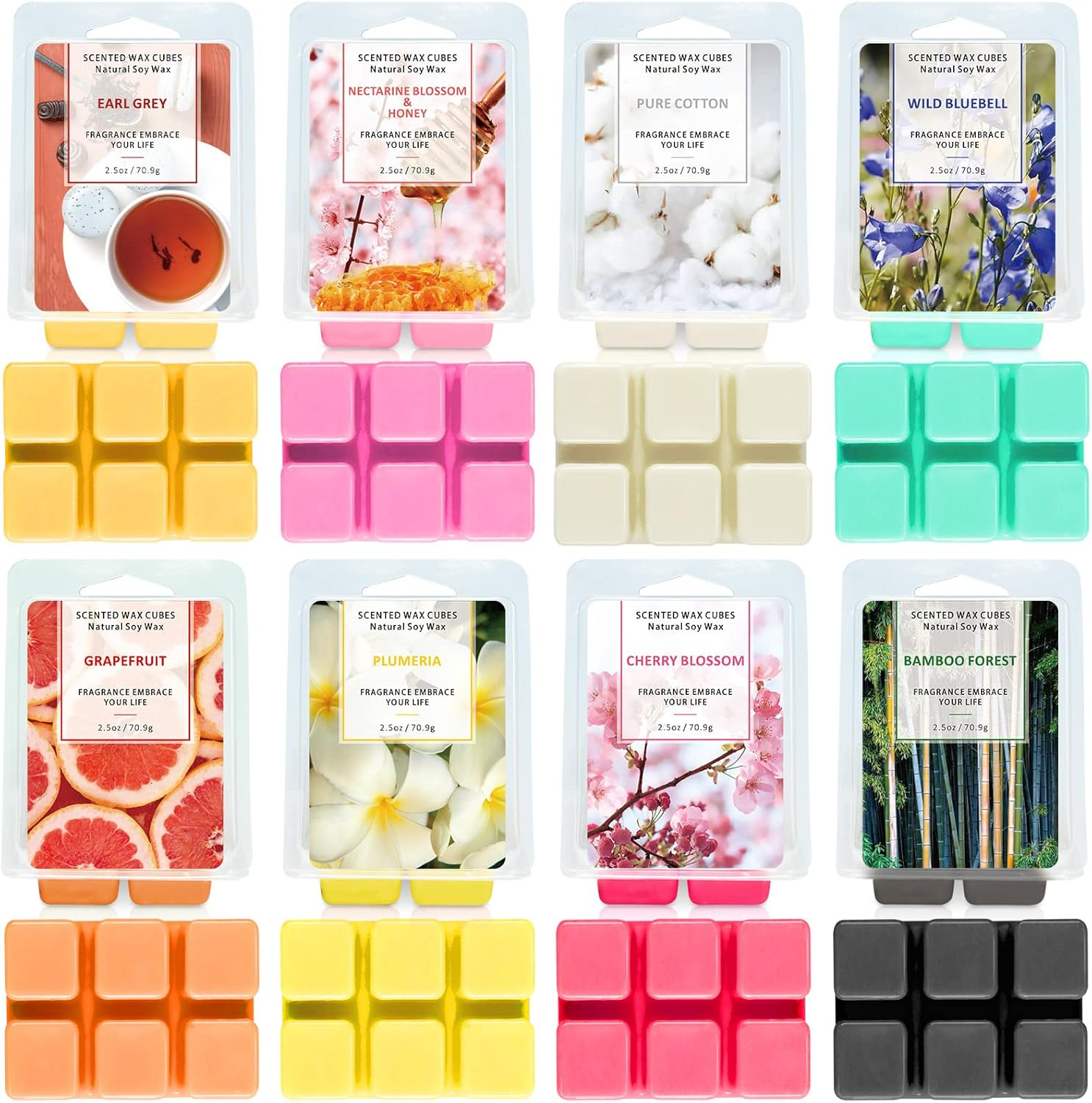 Scented Wax Melts, Wax Melts Wax Cubes, Soy Wax Cubes for Warmer, Wax Melts Set, Ocean Breeze, Fresh Linen, Bohemia Forest, Winds in Summer (4 X 2.5Oz)