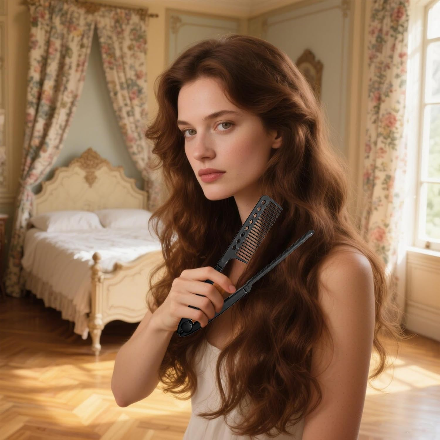 Wezalget Women Hair Straightening Comb | V Type Hair Straightening Comb for Flat Iron - Non-Slip Wet Dry Hairdressing Equipment for Ladies Girls Home Salon Hotel Dorm Business Trips - Pink image number 4