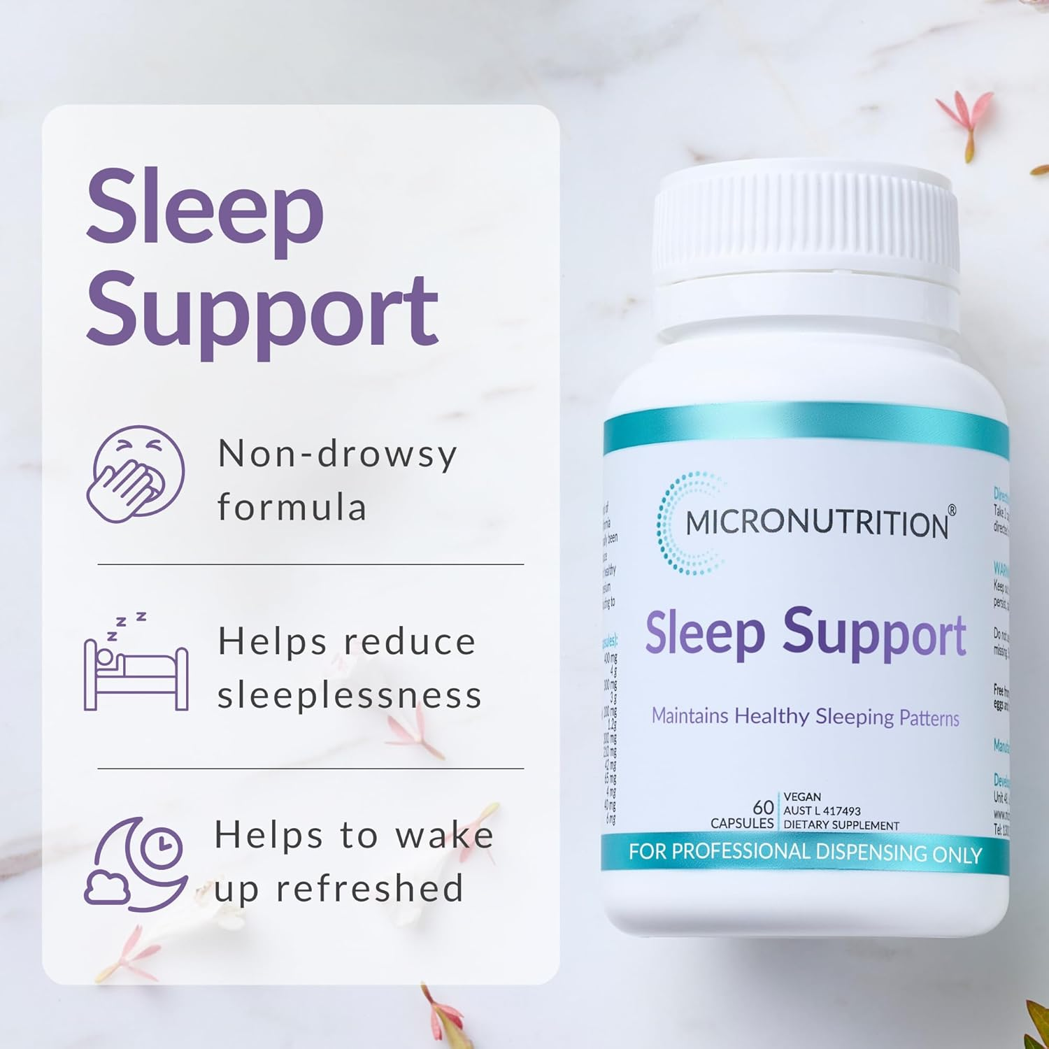 Sleep Support (60 Capsules) - Sleep Supplement Tablets - Herbal Sleep Aid with Magnesium, Passionflower & California Poppy - Maintains Healthy Sleeping Patterns (30-Day Supply) - MICRONUTRITION image number 5