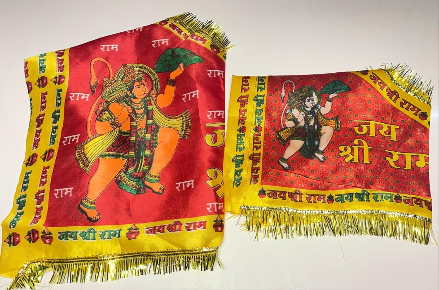 SHIVOHAM Jai Shree Ram Hanuman Cloth Flag for Pooja | Printed Triangle Dwaj for Home Temple & Outdoor | Normal Size for Car/Office/Home Use image number 1