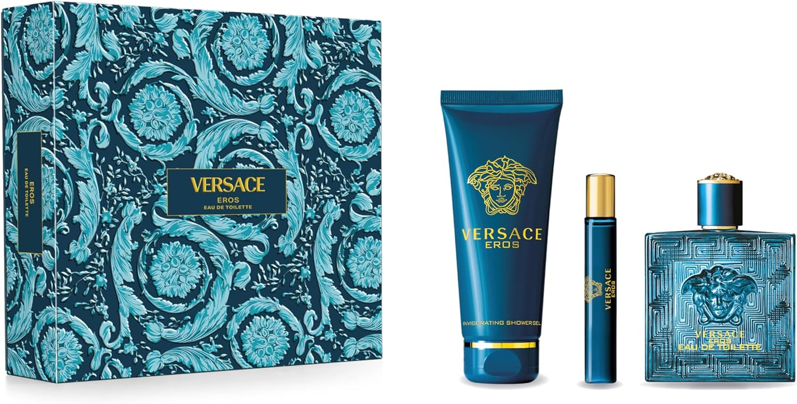 Versace Men'S Versace Eros 3 Piece Gift Set (EDT 100 Ml + EDT Travel Spray 10 Ml + Shower Gel 150 Ml)