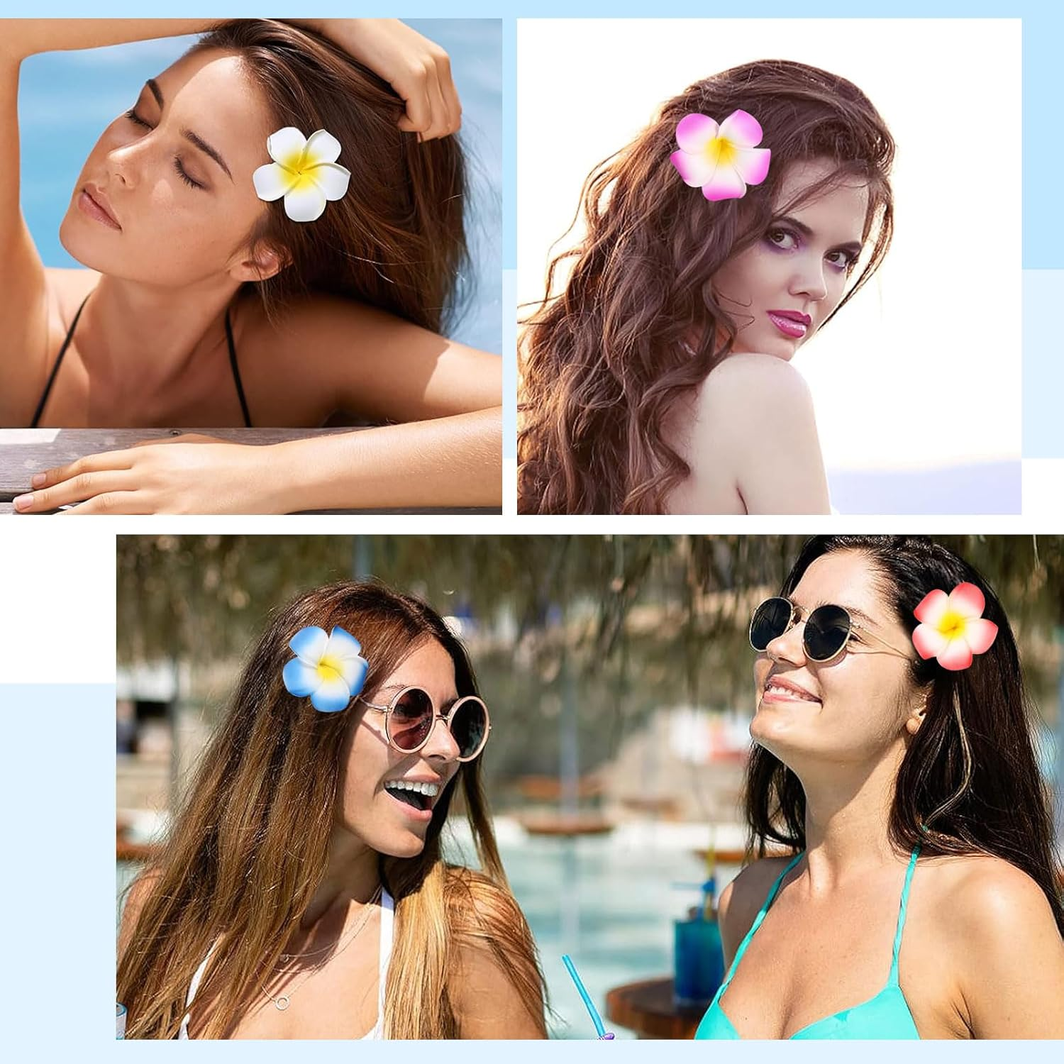 Mezrkuwr Pack of 10 Hawaii Flower Hair Clips, Flower Hair Clip, Hawaiian Plumeria Hair Clip, Beach Flower Headwear for Wedding Parties for Women Girls Gift image number 5