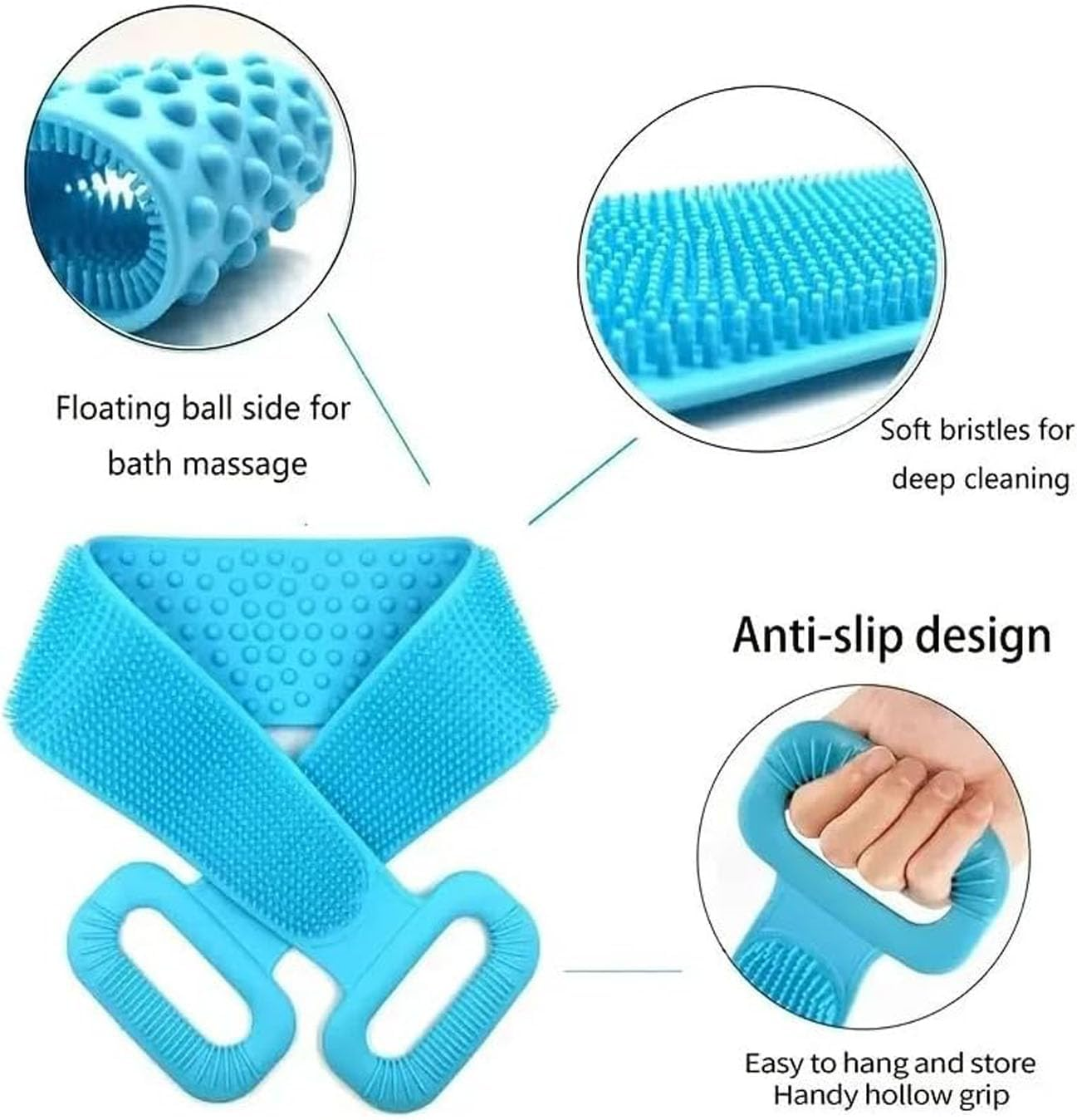 Cyktxei 1Pcs Silicone Back Scrubber with Long Handle (76Cm), Gentle Exfoliating Body Scrubber & Back Washer for Shower, Deep Cleansing Bath Brush for Smooth Skin, Men & Women (Light Blue) image number 3