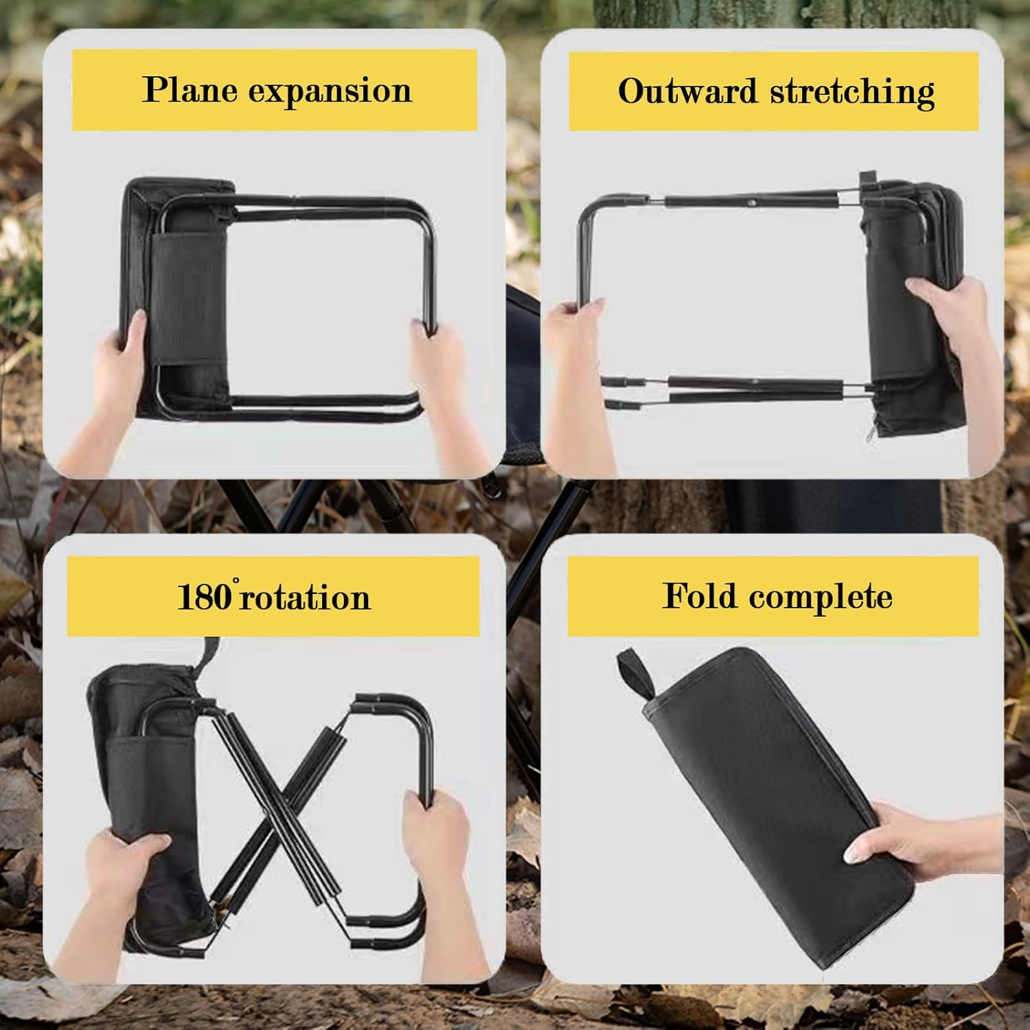 Camping Stool,Portable Chair with Arm Sleeves, Lightweight Zipper Packed Folding Chair, Fishinge Chair for Backpacking, Travel, Hiking, Fishing