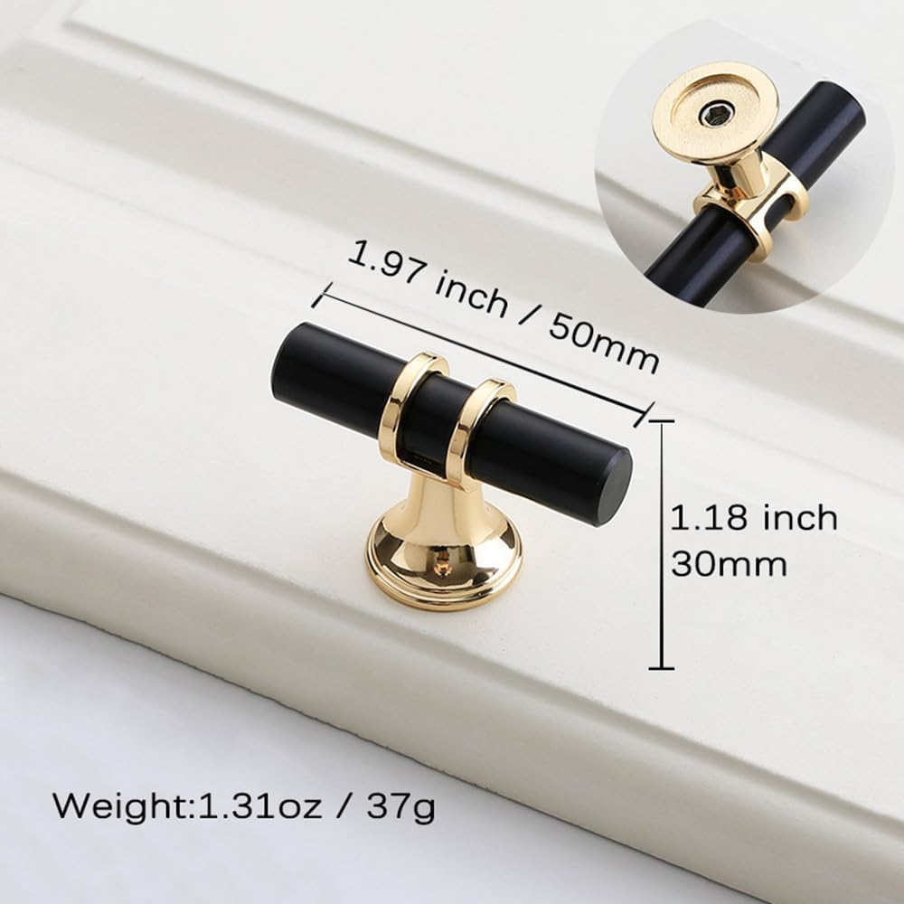 6 Pack Gold Cabinet Knobs 1.97" T Bar Drawer Knobs Zinc Alloy Single Hole Pulls for Dresser 50Mm Cupboard Handles for Kitchen Wardrobe Cabinet Hardware (6, Black Gold) image number 1