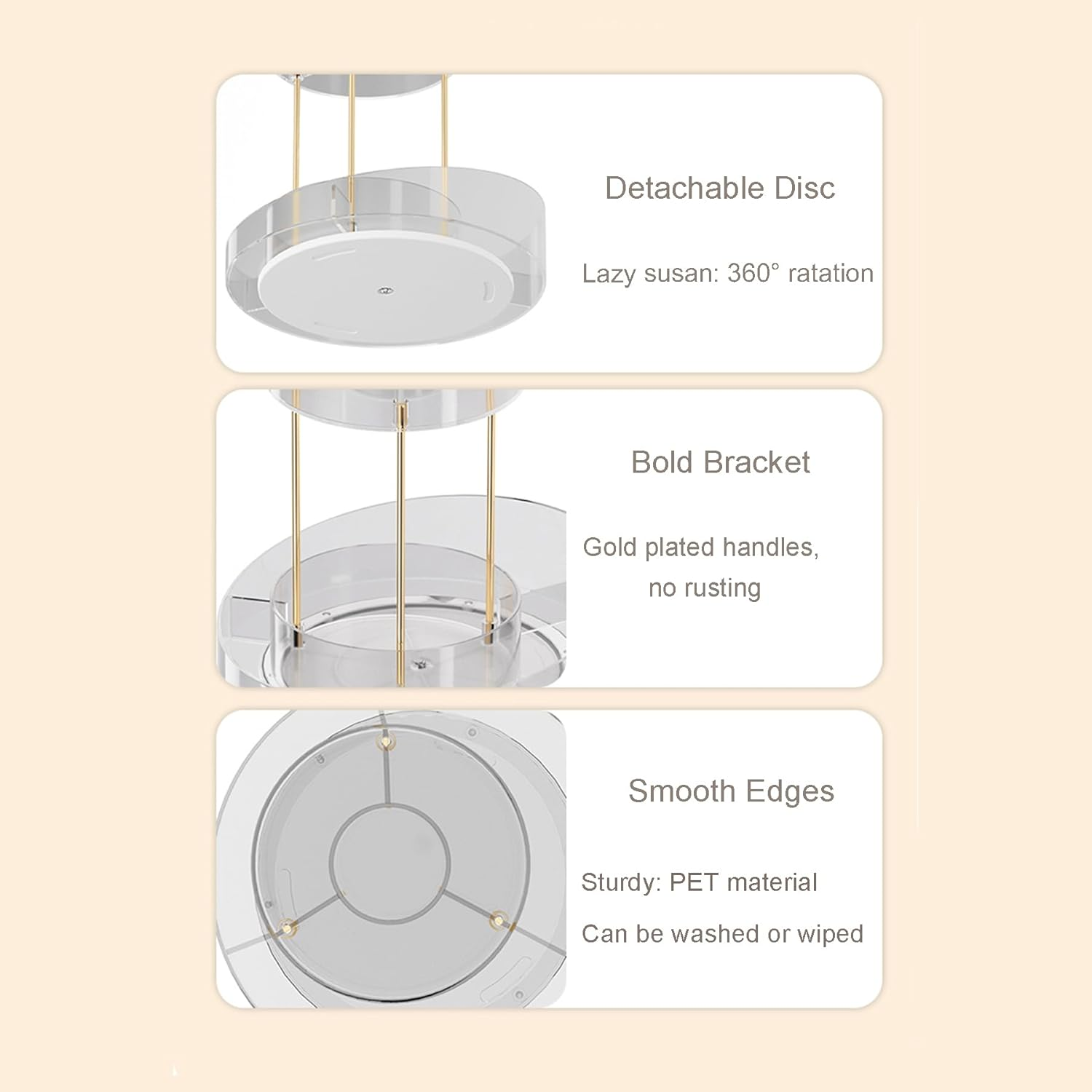 Baoswi 360&deg; Rotating Makeup Organiser, 2 Tiers Perfume Organiser, Skincare Cosmetic Organiser, Dressing Table Organiser for Lipsticks, Makeup Brushes, Lotion, Perfume, Cosmetic (Beige) image number 5