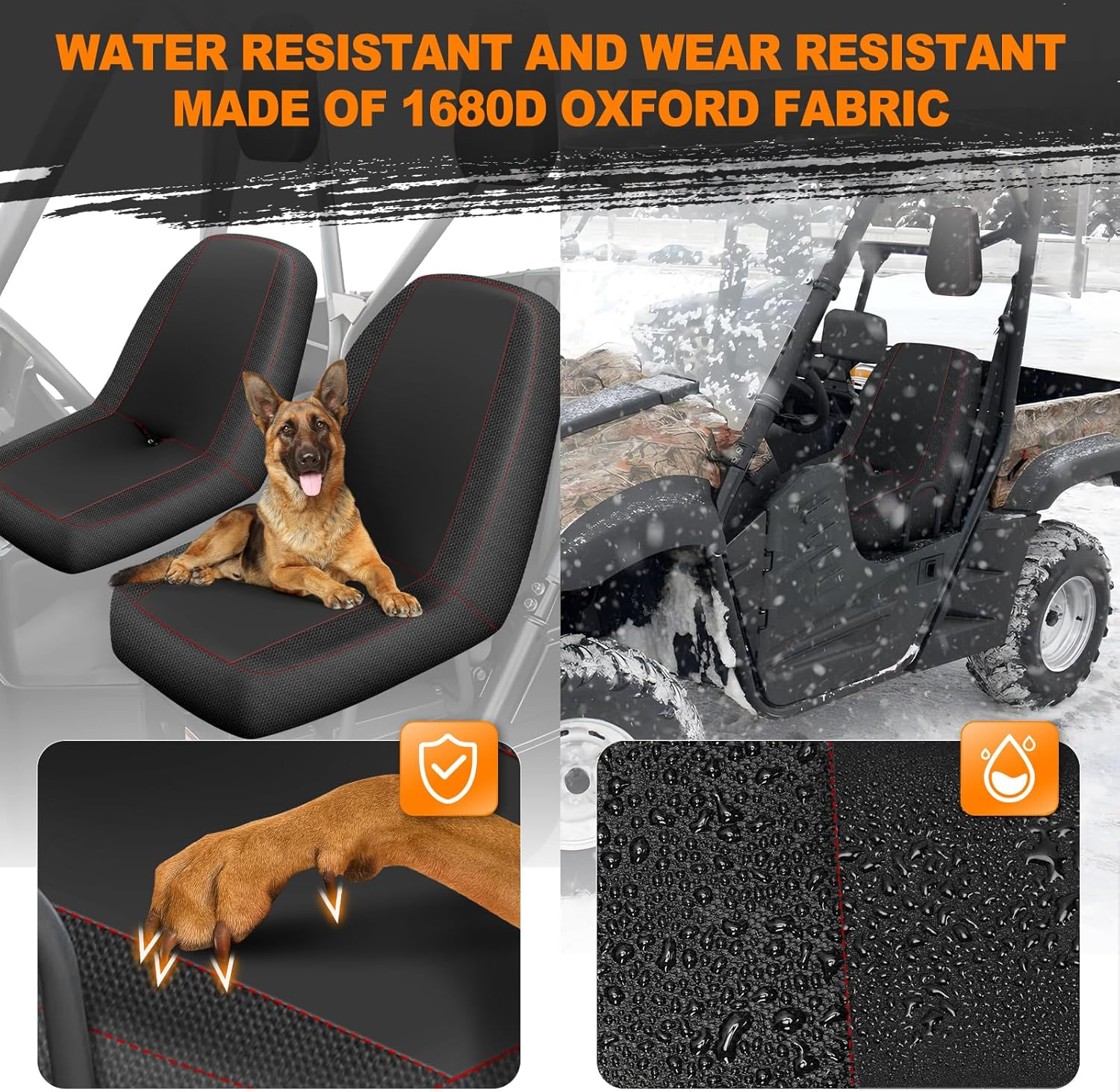 BORDAN UTV Seat Cover for 2004-2021 Yamaha Rhino 700 660 450, Heavy Duty 1680D Waterproof Full Protection Outdoor Seat Cover Set(4 PCS) image number 4