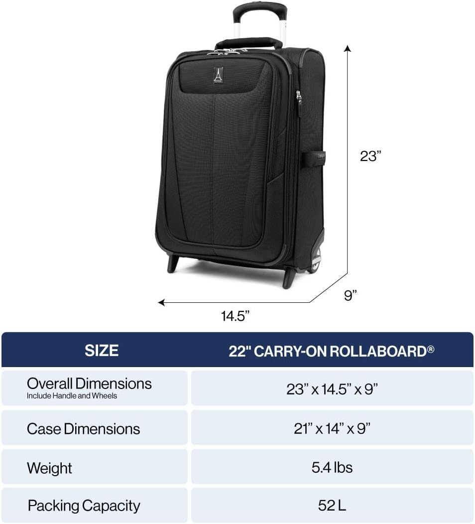 Travelpro Maxlite 5 Softside Expandable Upright 2 Wheel Luggage, Lightweight Suitcase, Men and Women, Black, Carry-On 22-Inch, Maxlite 5 Softside Lightweight Expandable Upright Luggage image number 2