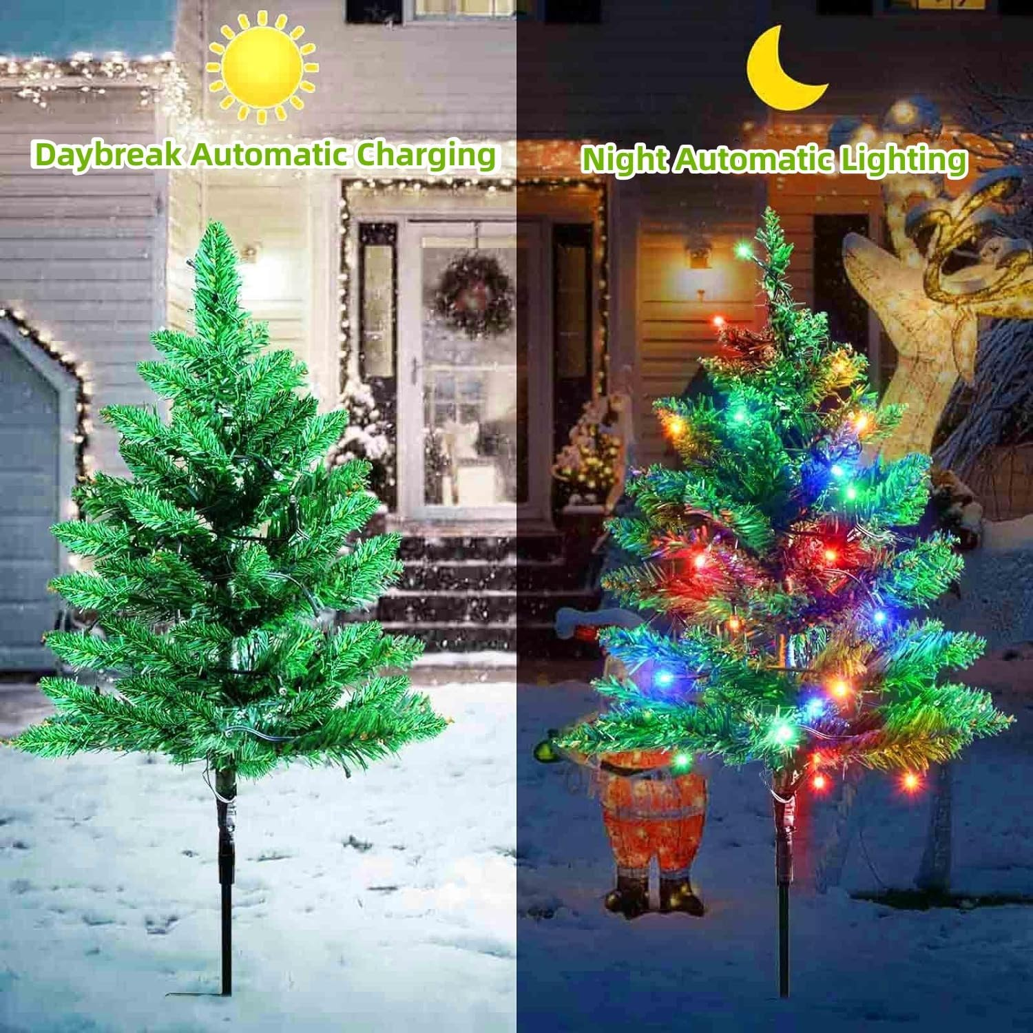 4-Packs Solar Christmas Tree Pathway Lights Outdoor Decorations Waterproof IP65, 8 Modes Garden Stake Lights for Yard and Outside image number 2