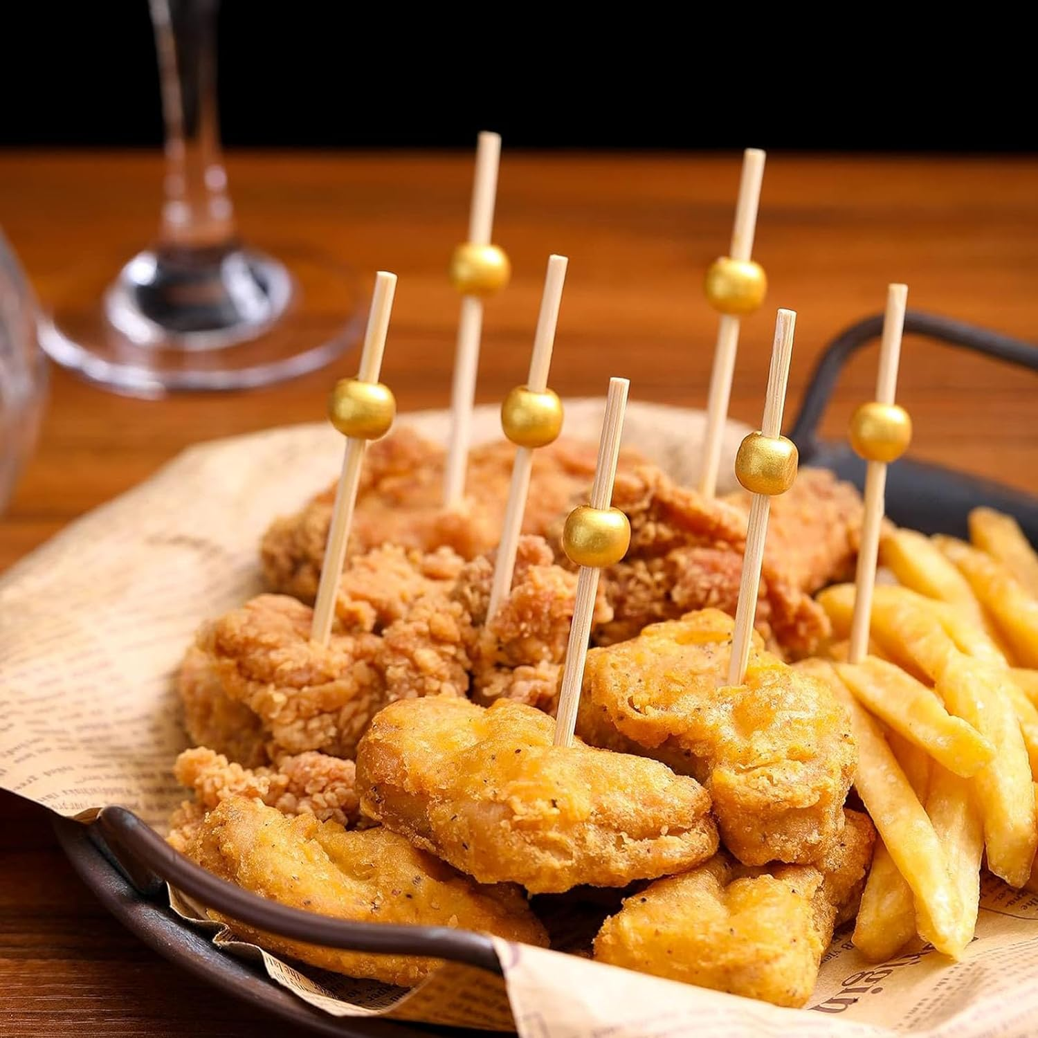 DONHUA 200Pcs Bamboo Cocktail Picks for Appetizers, Drinks, Desserts, Charcuterie - Gold Pearl Mini Food Toothpicks Fruit Sticks image number 3