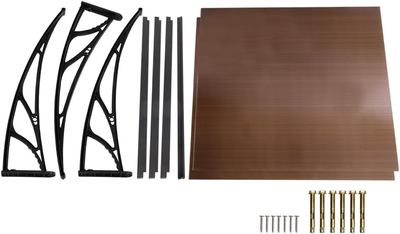 Instahut Window Awning Brown PC Panel with Black Bracket Outdoor Door Canopy Sun Shade Shelter, Patio Terrace Garden Baconly Porch Shield Rain Snow Eaves Cover Protector, 1Mx2M DIY image number 1