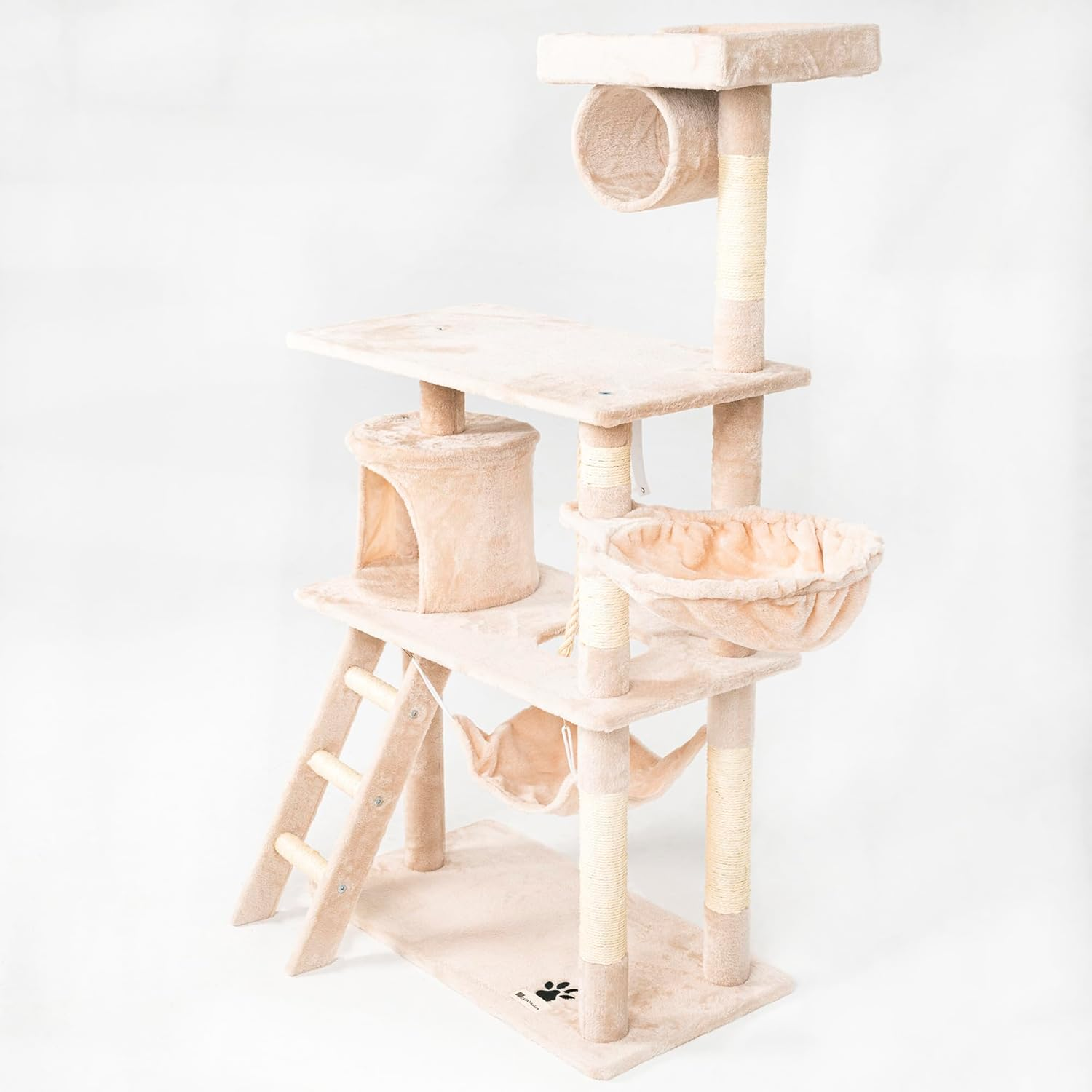 CASA Basics Multi-Level Cat Tree, 141 Cm Height, Plush Covered with Sisal Posts, Hammock, Cave, Platform (Beige) - Gray image number 6