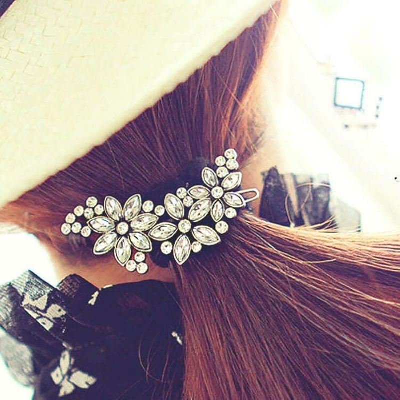 Crystal Flower Bridal Hair Clips(2 Packs)Rhinestone Wedding Hair Clips for Brides image number 2