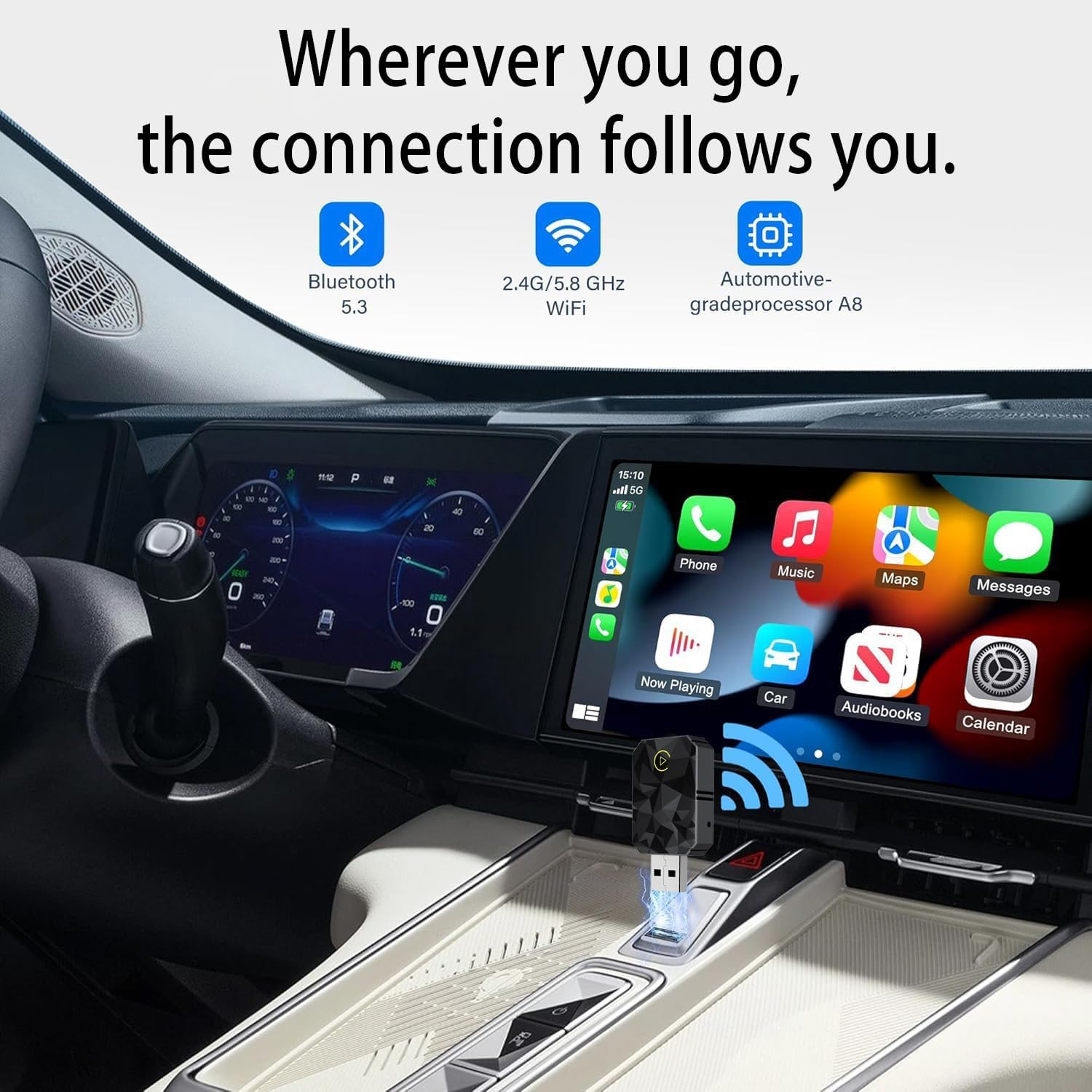 Bilmoon Wireless Adapter Converts Wired to Wireless for Carplay and Android 2 in 1 Small Size, Fast and Stable Connection, Plug & Play, USB to Usb-C/Type-C, Stable and Lag-Free Control image number 4