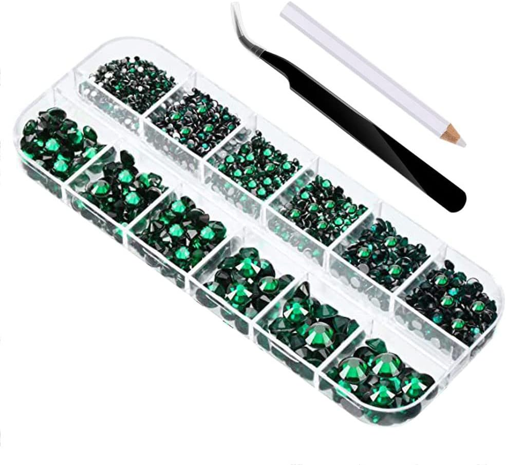 Pack of 2000 Flat Back Gems round Crystal Rhinestones 6 Sizes 1.5-6 Mm with Pick up Tweezers and Rhinestone Picking Pen for Craft Nail Clothing Shoes (Red)