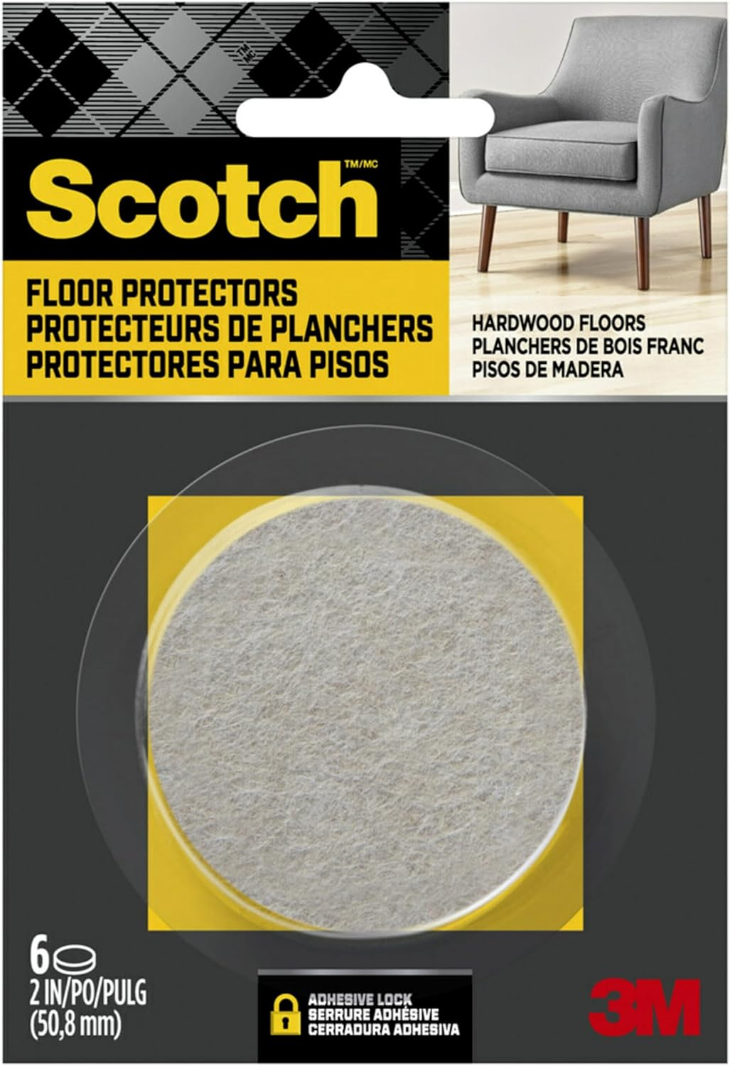 Scotch Brand Felt Pads, Premium Quality, by 3M, Great for Protecting Floors, Round, 2 In. Diameter, Beige, 6/Pack image number 3