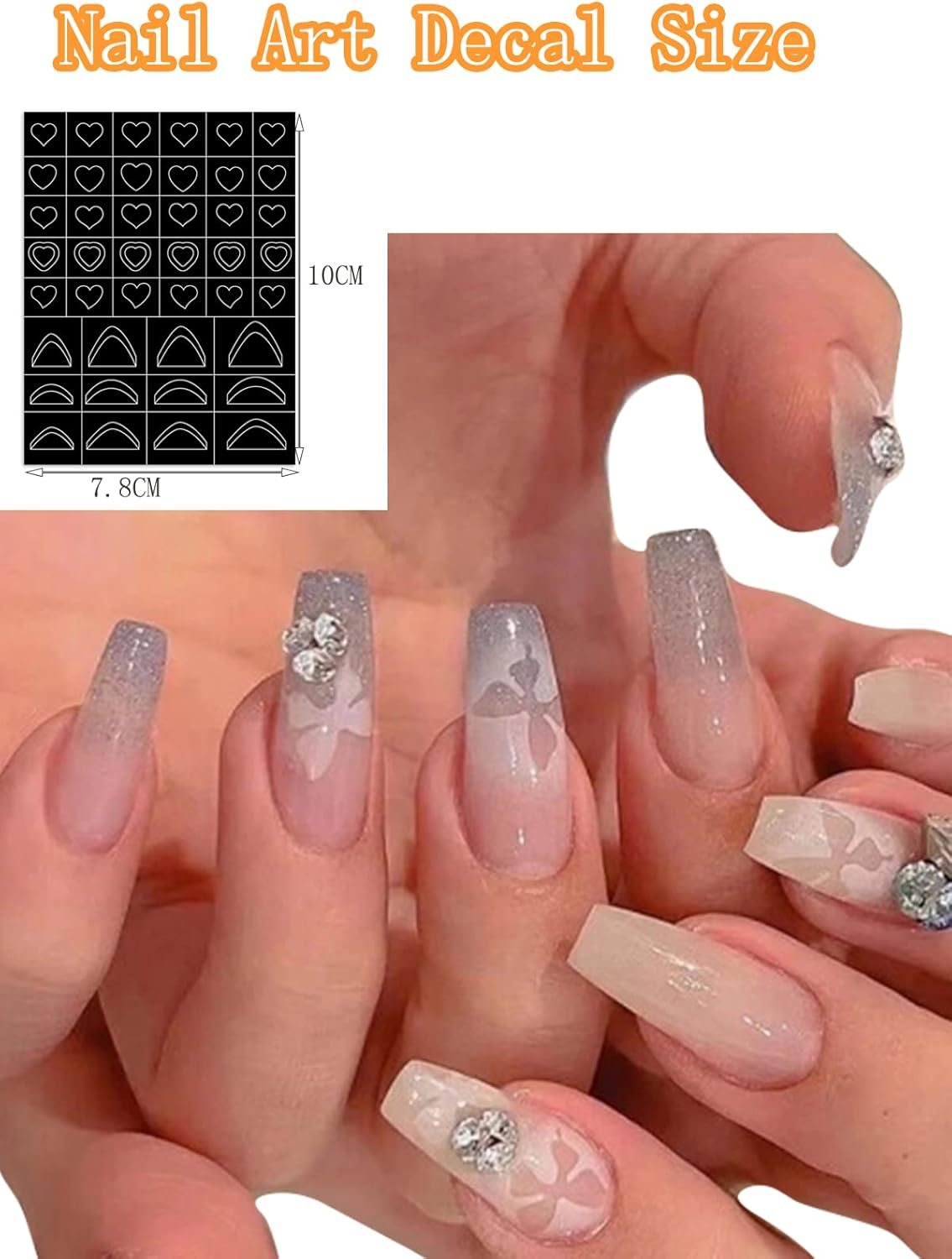 12 Sheets Airbrush Nail Stickers Nail Stencils,Hoinco Butterfly Flower Moon Star Heart Cross French Nail Decals Printing Template Stencil Tool DIY Nail Art Decorations image number 4