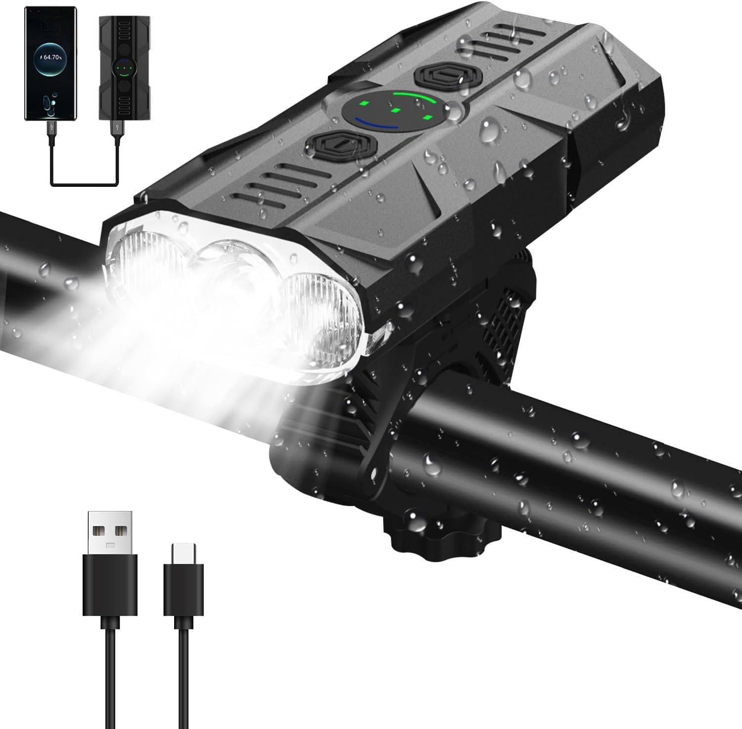 Necomi Bike Lights Bike Headlight,1200 Lumens 5800Mah Battery USB Rechargeable Bicycle Headlight with Rotatable Stand, 13 Modes IP65 Waterproof