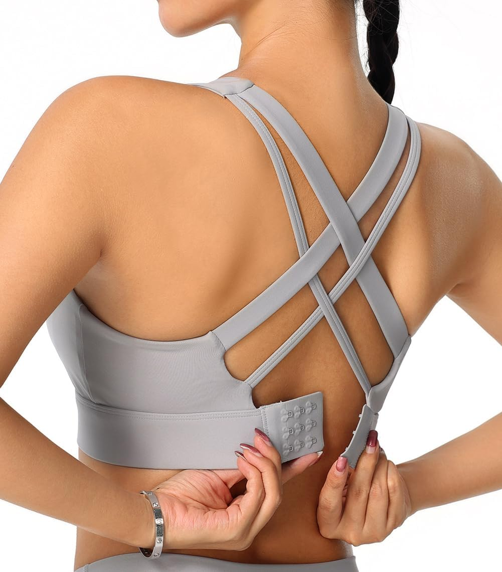 High Impact Sports Bra for Women - Criss-Cross Back, Molded Cups, Hook and Eye Closure - High Support Running Bra