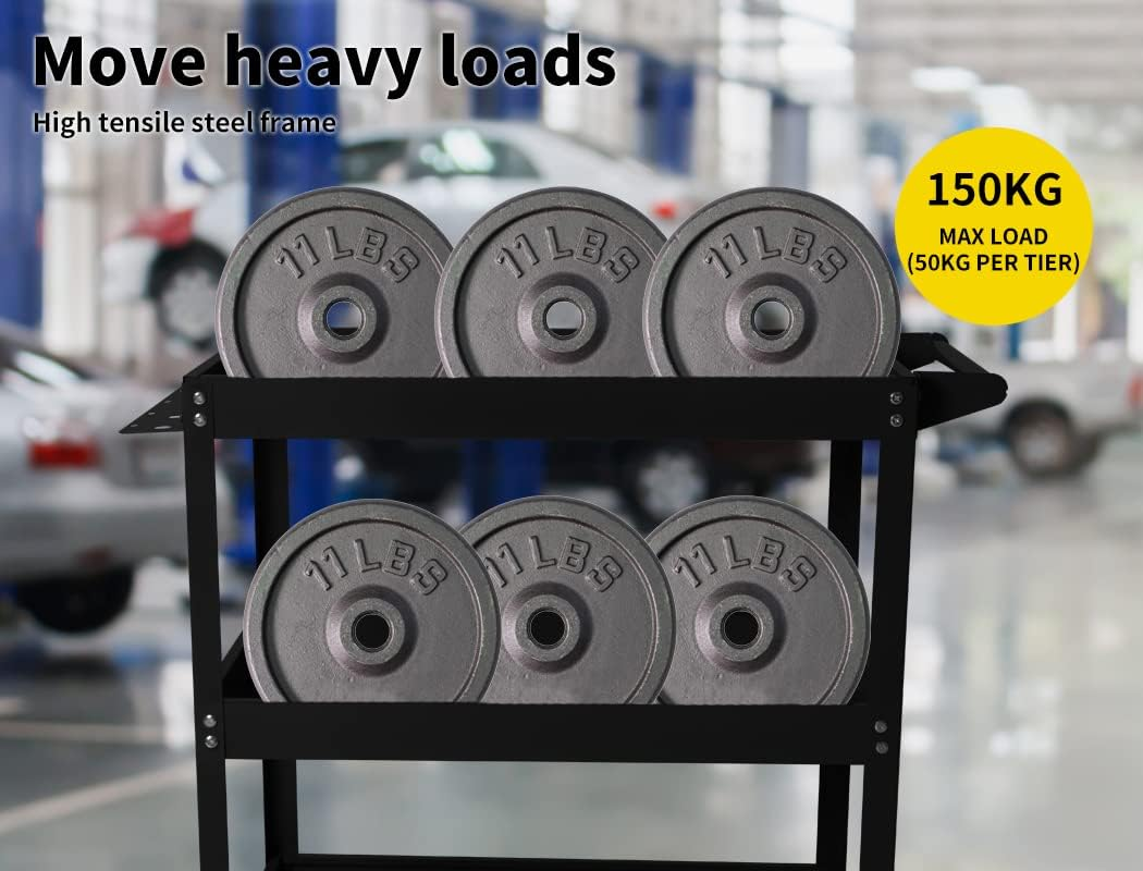 Traderight Tool Cart Trolley 3-Tier Toolbox Workshop Garage Storage Organiser, 150 Kg Capacity, Black image number 2