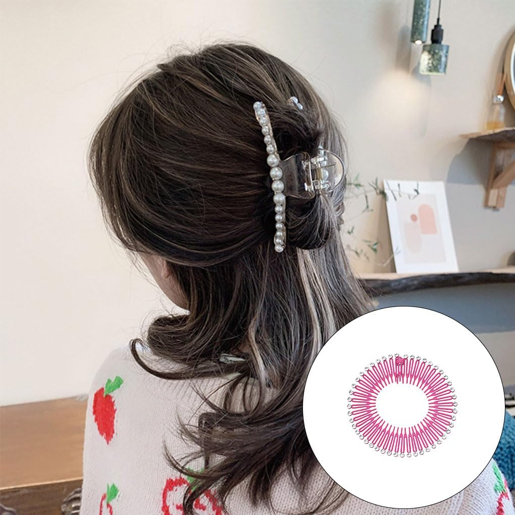 Full Circular Rhinestones Stretch Comb Flexible Circle Combs Hairband Holder Head Band Party Hairdressing Headwear Rose Red - Clear image number 6
