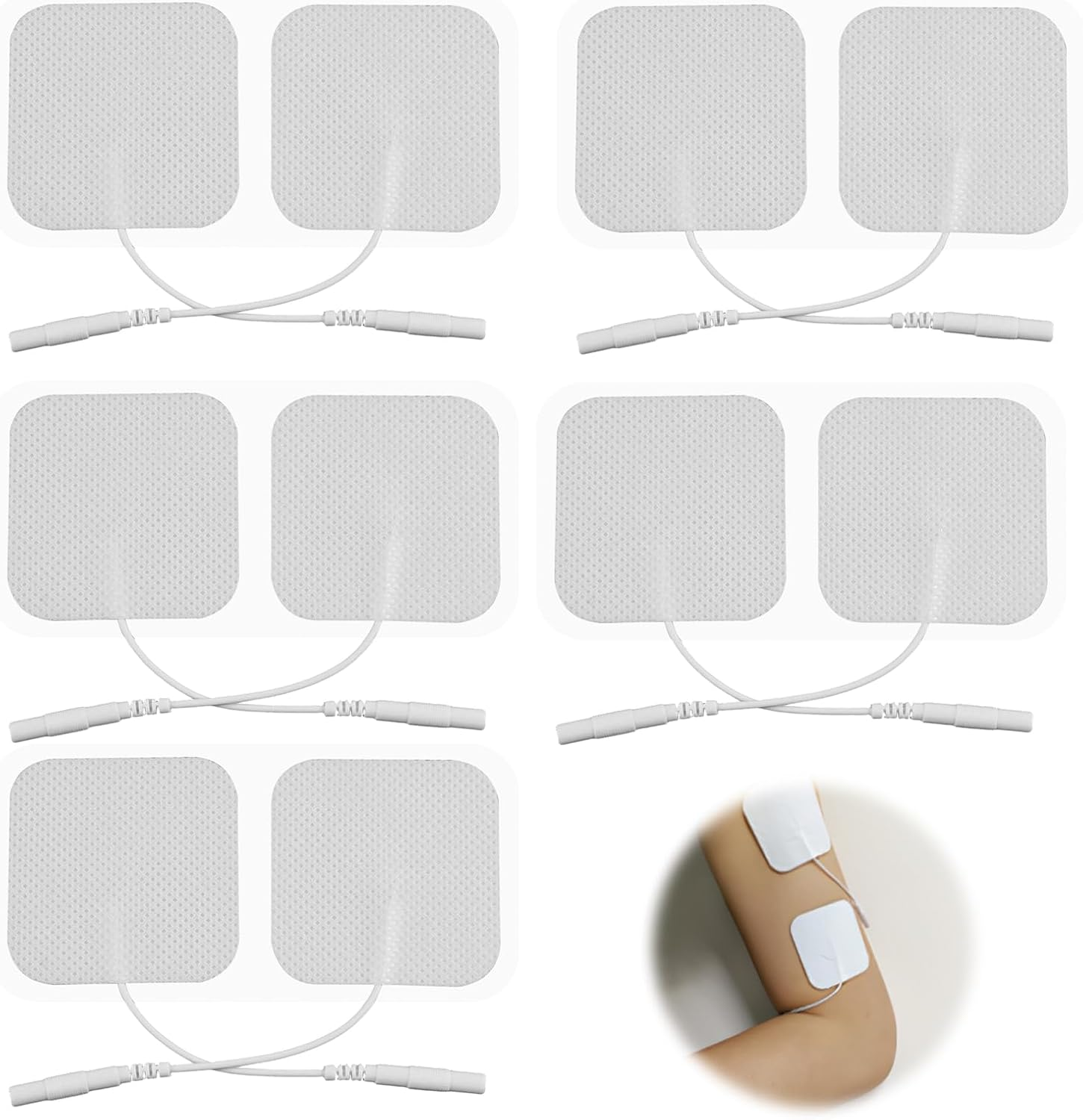 10 Pcs TENS Unit Replacement Pads, Reusable Self-Adhesive Electrode Gel Pads for TENS Machine, Muscle Stimulator & Nerve Massage Therapy, 5X5 Cm with 2Mm Pin, White (Non-Woven Fabric, White) image number 6