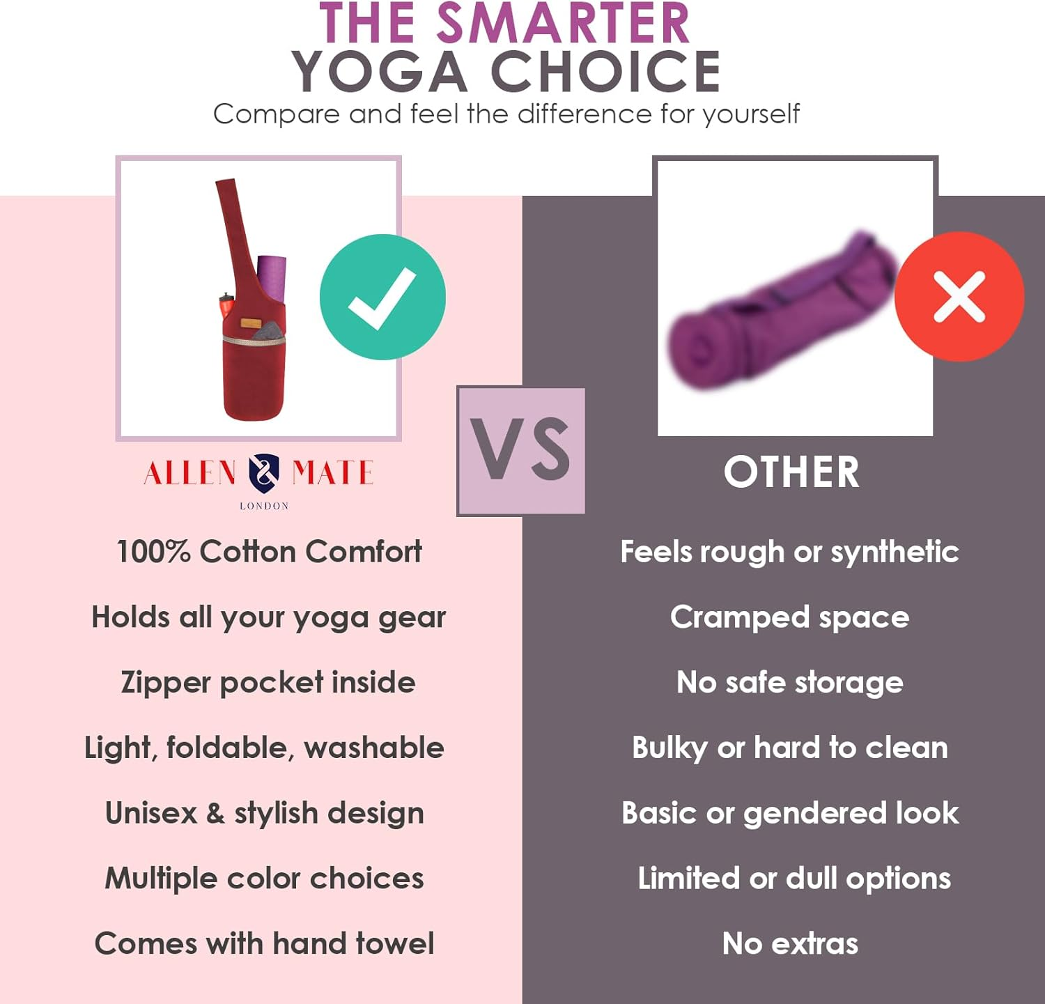 ALLEN & MATE Large Yoga Mat Bag with Side Pocket and Zipper Pocket, Fit Most Size Mats - Grey image number 3