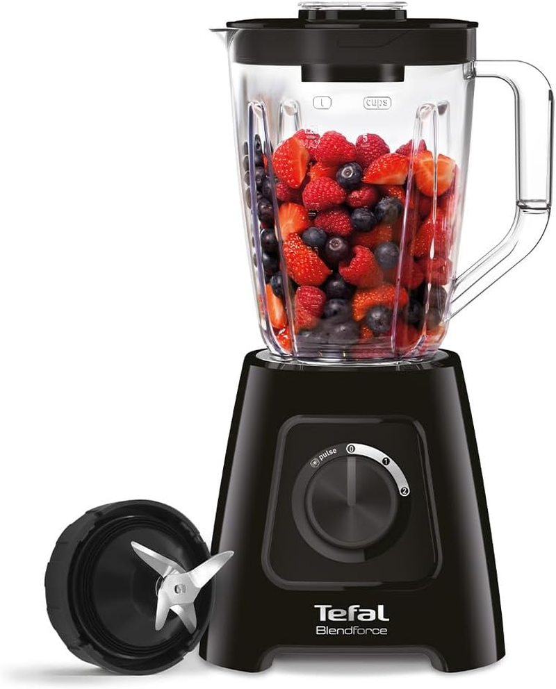 Tefal Blendforce II Blender, 2L Plastic Jug, 1.25L Effective Capacity, 600W, 4 Removable Stainless Steel Blades, Smoothie Blender, Ice Crush, 2 Speeds + Pulse Kitchen Blender, Black, BL420840 image number 3