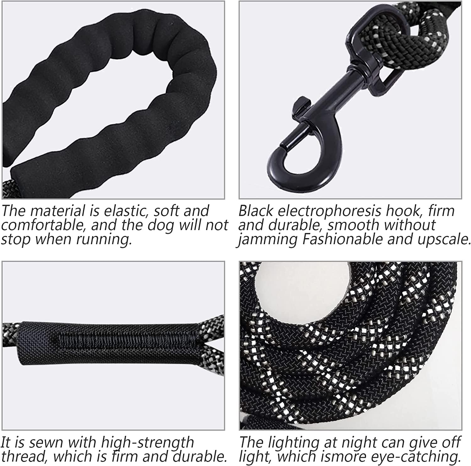 UPET Dog Training Leash 5M 10M 15M（15Ft 30Ft 50Ft ） Reflective Extra Long Line Leashes outside Puppy Camping Safety Back-Yard Rope Dogs Lead for Small Medium Large with Training Clicker（15M Black）