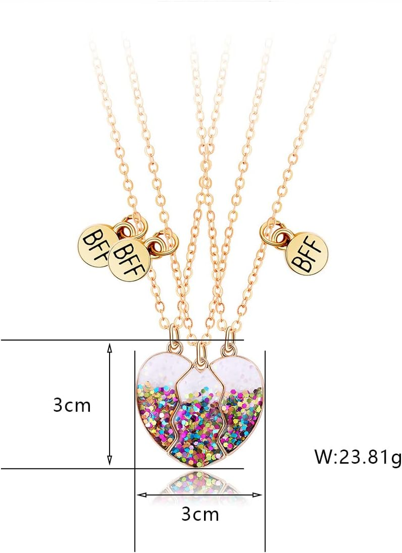 Best Friend Necklaces for 3 Matching Heart Pendant Magnetic Bff Friendship Necklace - 3Pcs Flower image number 3