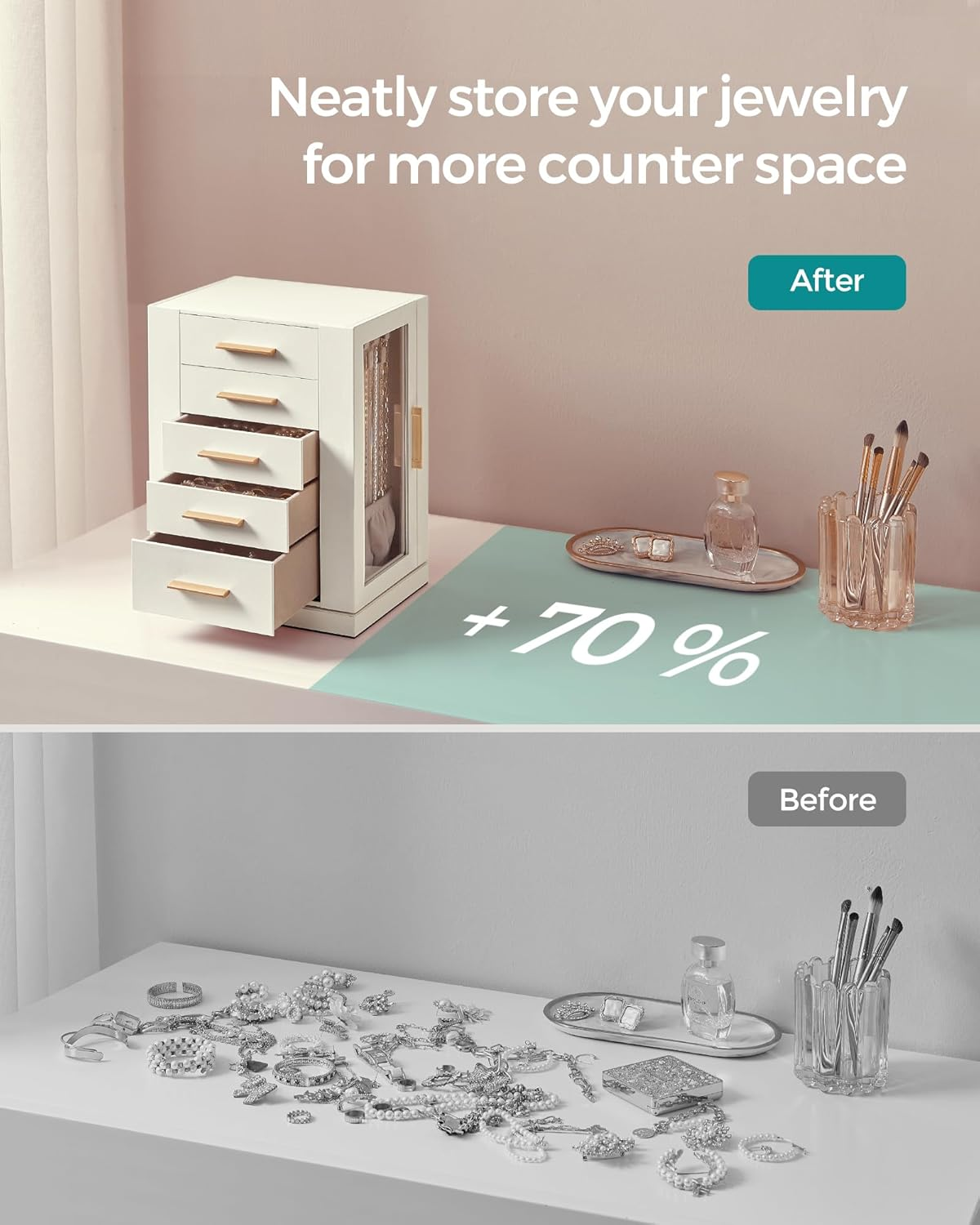 SONGMICS Jewelry Box 360&deg; Rotating, Jewelry Storage Case with 5 Drawers, 6.3"D X 8.7"W X 11.2"H, MDF (Medium Density Fiberboard), Pu-Coated Paper, Velvet image number 3