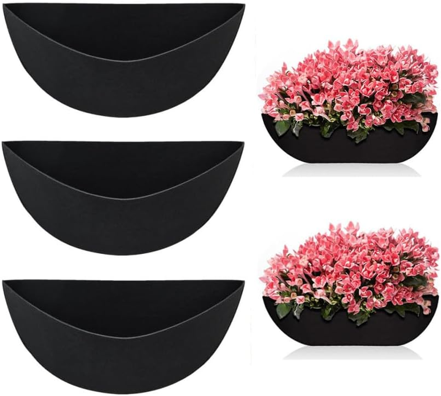 Naisfei 3 Pcs 14 Inch Planter Basket Liners Felt Flower Basket Liners Felt Replacement Coconut Liner for Wall Mounted Planter Garden Fence Flower Window Baskets Pot(Black)