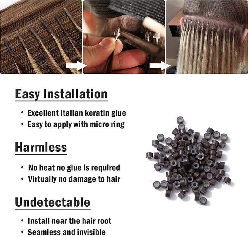 Hair Extension Micro Rings Beads 200 Silicone Lined Microbeads 5Mm X 3Mm Links&ndash; Versatile Color Range for Natural Look