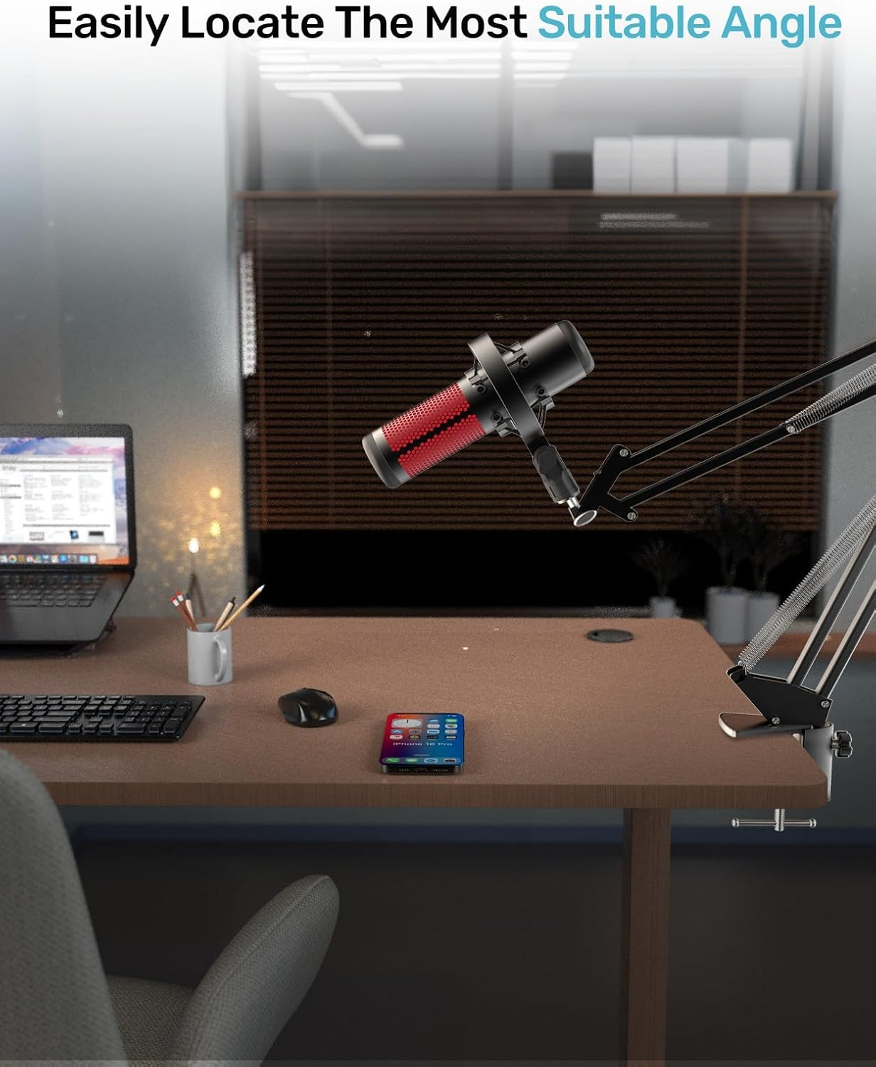 Etour [Custom Built for Hyperx Quadcast Shock Mount ] Microphone Mount Stand Mic Mount Adapter with 5/8" 3/8" 1/4" Screw Adapter with Microphone Stand & Boom Arm image number 2