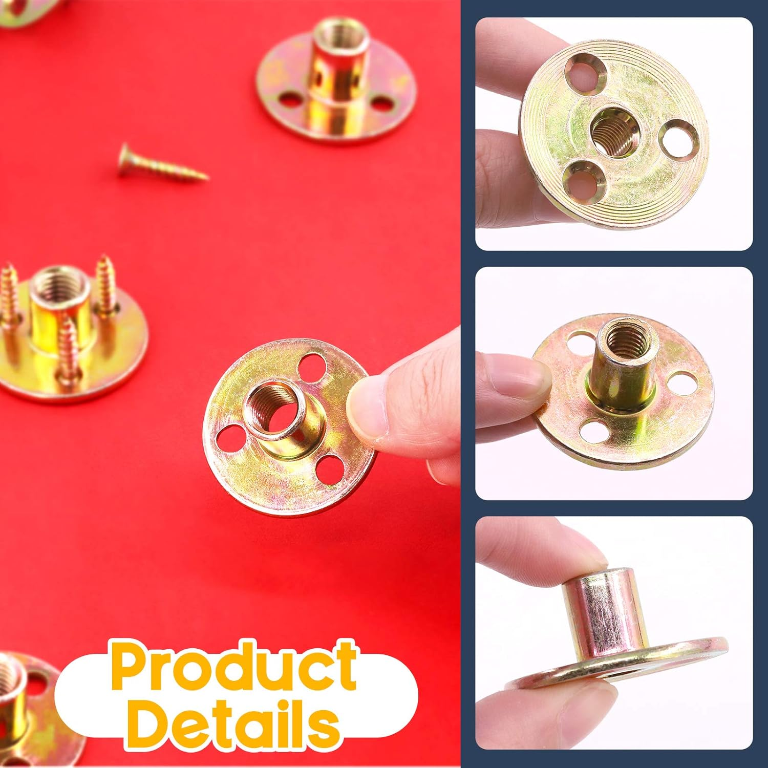 Hilitchi 64Pcs M10 Brad Hole Tee Nut Carbon Steel Screw in T Nuts round Base Mounting Hardware Fitting Fastener Flange Insert Female Thread with Screws (M10-64PCS) image number 5