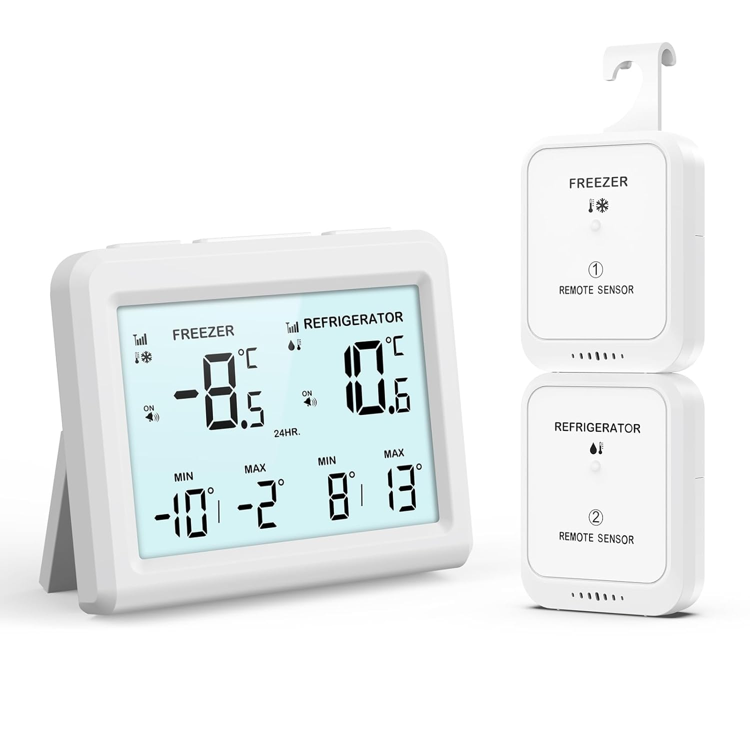 AMIR Wireless Refrigerator Thermometer, 3.7 Inch LCD Fridge and Freezer Thermometer with Alarm, Freezer Alarm with 2 Sensors, Digital Fridge Thermometer for Home and Restaurants image number 5