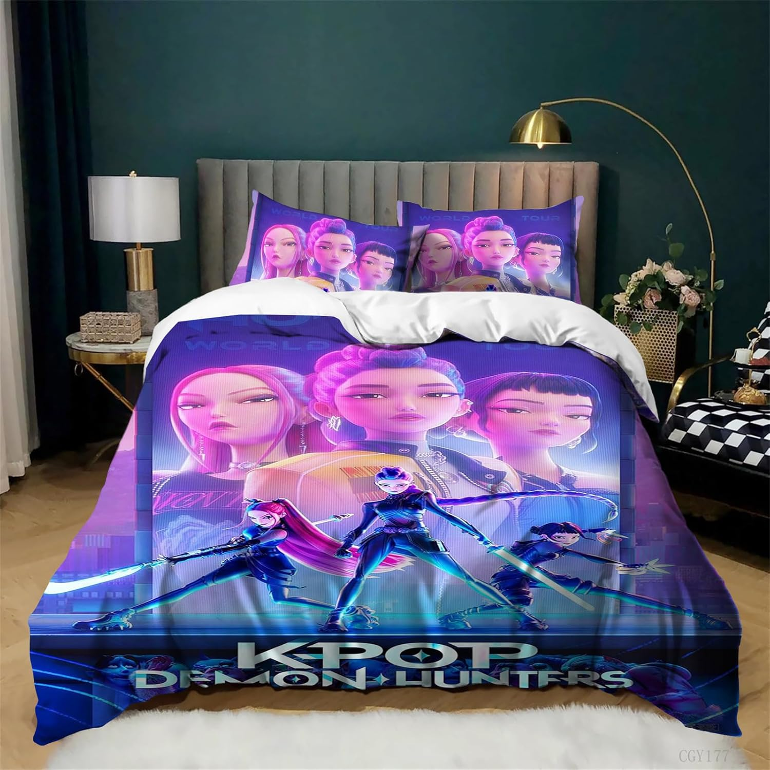 Cartoon Bedding Set 3 Pieces Soft and Breathable Duvet Cover Set for Girls All Season Light-Weight Comforter Cover image number 7