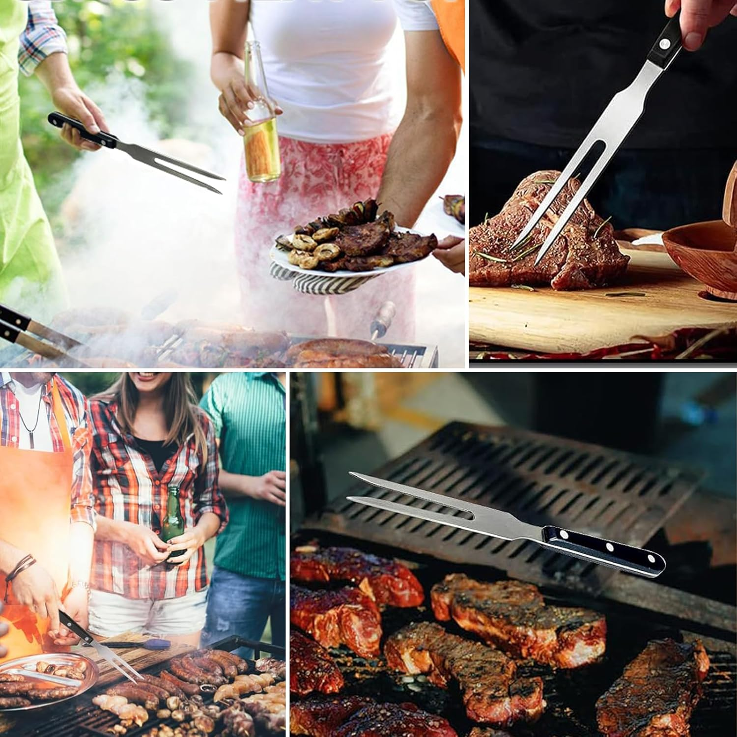 2 Pieces Carving Forks with Wood Handle Rust Resistant Stainless Steel Barbecue Forks Meat Forks Serving Forks Cooking Forks Kitchen Forks BBQ Forks Outdoor Barbecue Tools for Kitchen Roast Grilling image number 6