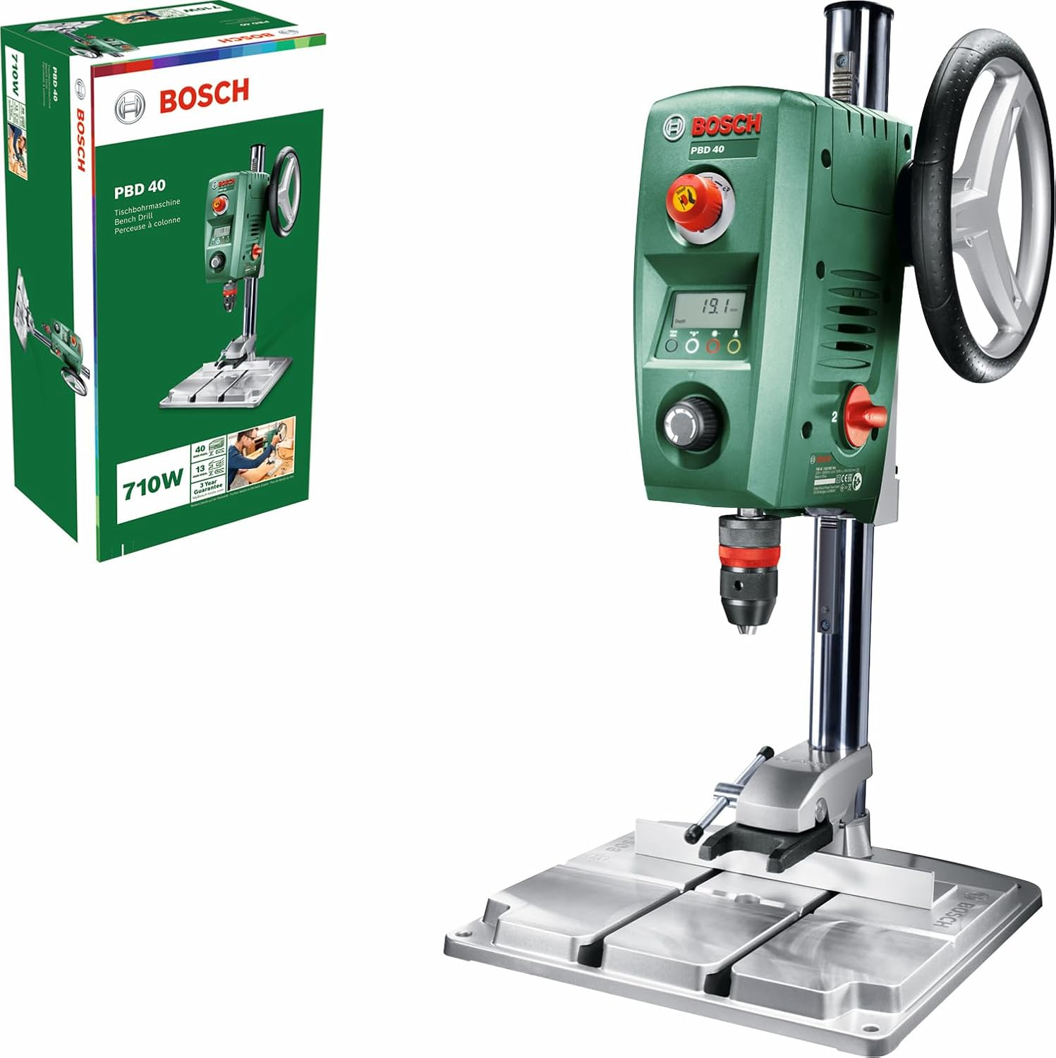 Bosch 710W Electric Bench Drill Press, 13Mm Chuck, Digital Display, Speed Selection, Incl: Parallel Guide & Clamp, Maximum Drilling Diameter in Steel/Wood: 13 Mm/40 Mm, Drilling Stroke 90 Mm (PBD 40) image number 5