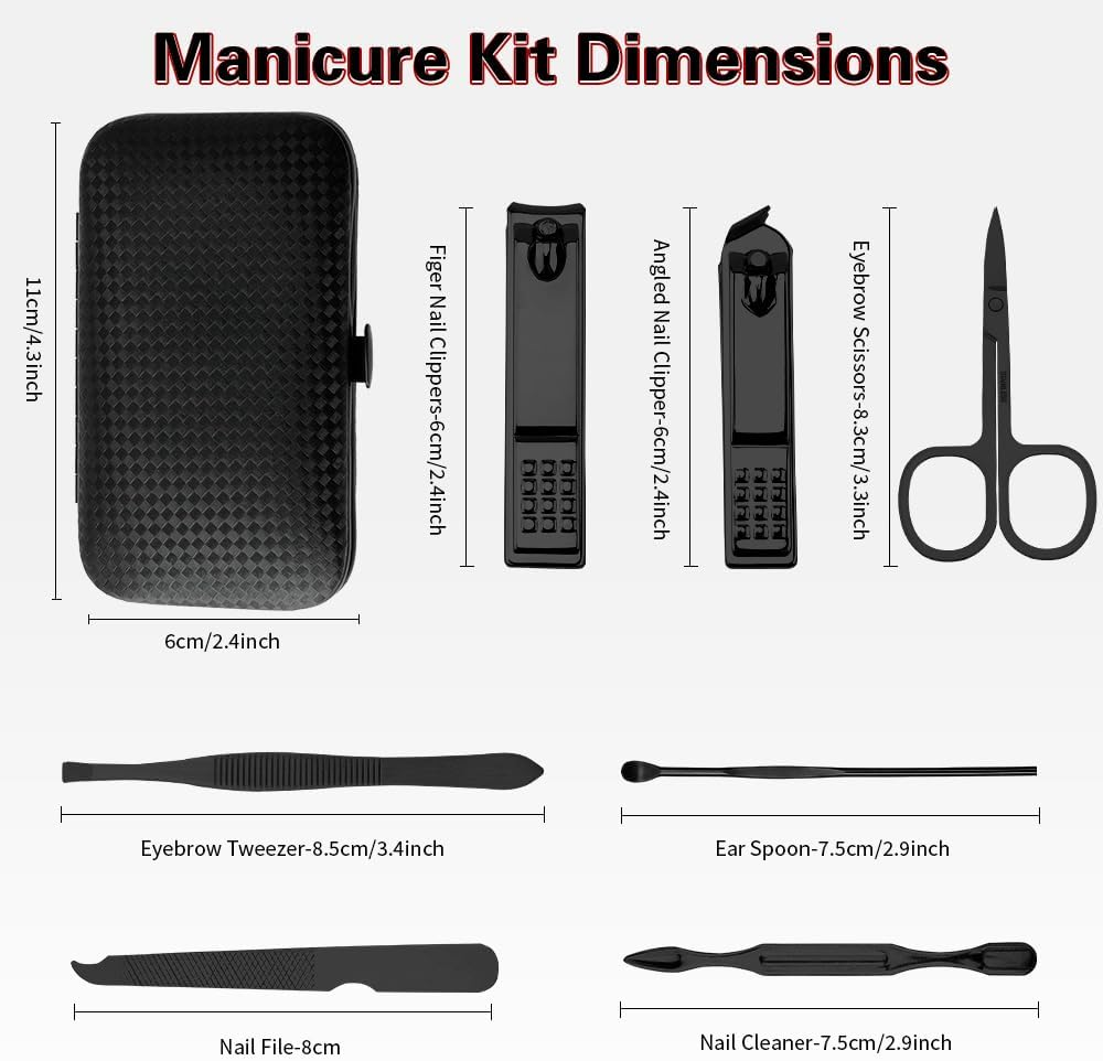 Manicure Set, Stocking Stuffers for Men, Nail Clipper Set, Manicure Kit, Travel Nail Grooming Kit, Stainless Steel Facial Manicure Pedicure Nail Care Tools, Valentines Day Gifts for Him Men Boyfriend - Black image number 2