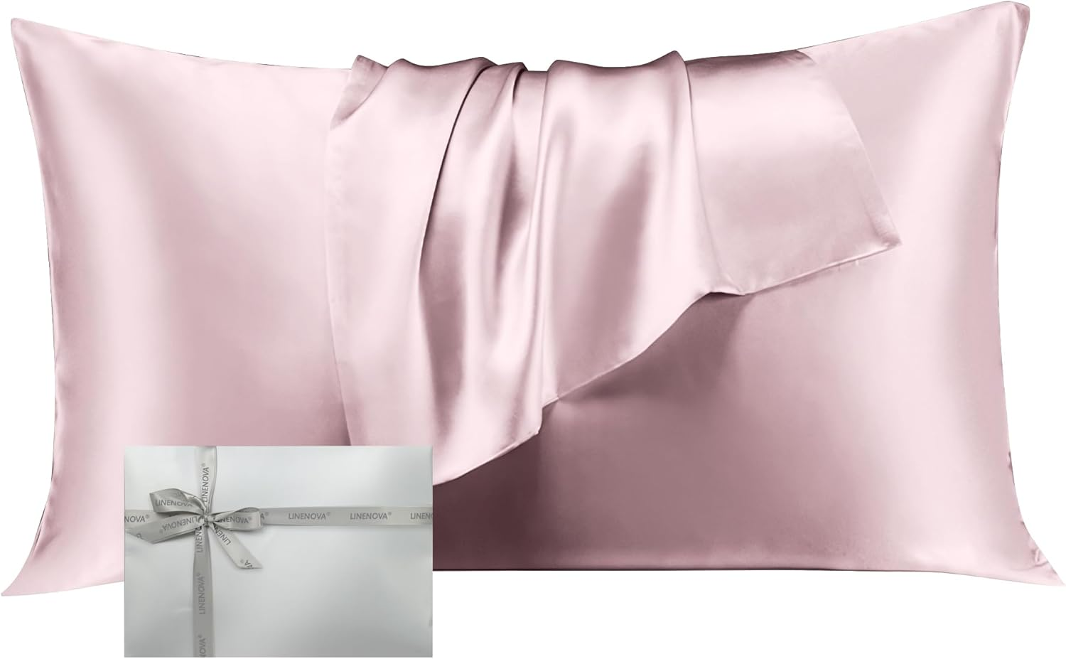 LINENOVA 100% Mulberry Silk Pillowcase for Hair and Skin, Both Sides 22 Momme Silk Queen Pillow Cover, Smooth Breathable Black Pillow Case with Hidden Zipper, Gifts for Women 1 Pack(50 * 75Cm)