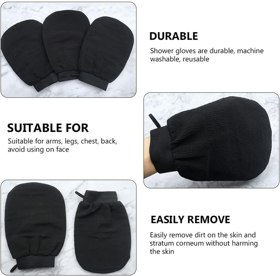 Beaupretty 3Pcs Exfoliating Shower Gloves, Body Scrubber Exfoliator Dead Skin Remover Mitt Bathing Rubbing Towels image number 1