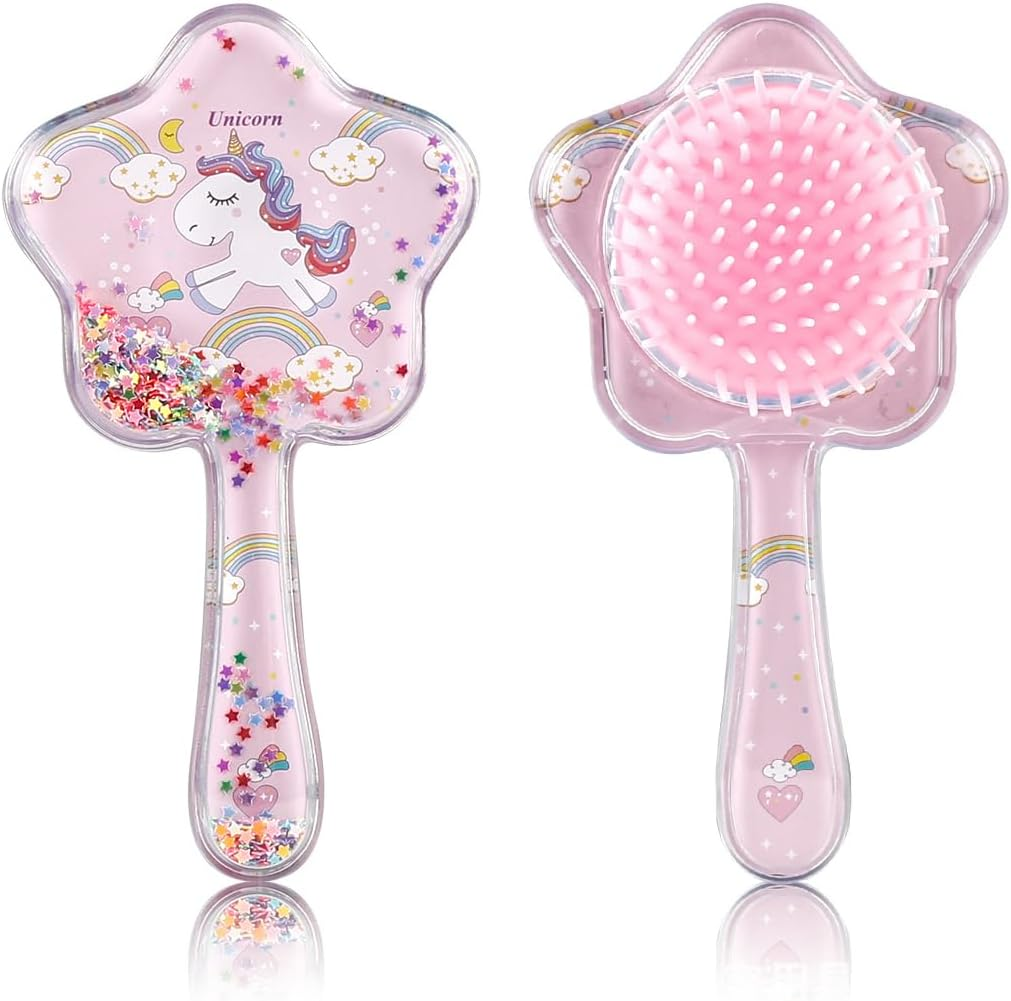 XUZOPIM Hair Brush for Little Girls and Children, Cartoon Hair Brush Children, Toddler, Unicorn Glitter Bristle Brush for All Hair Types image number 2