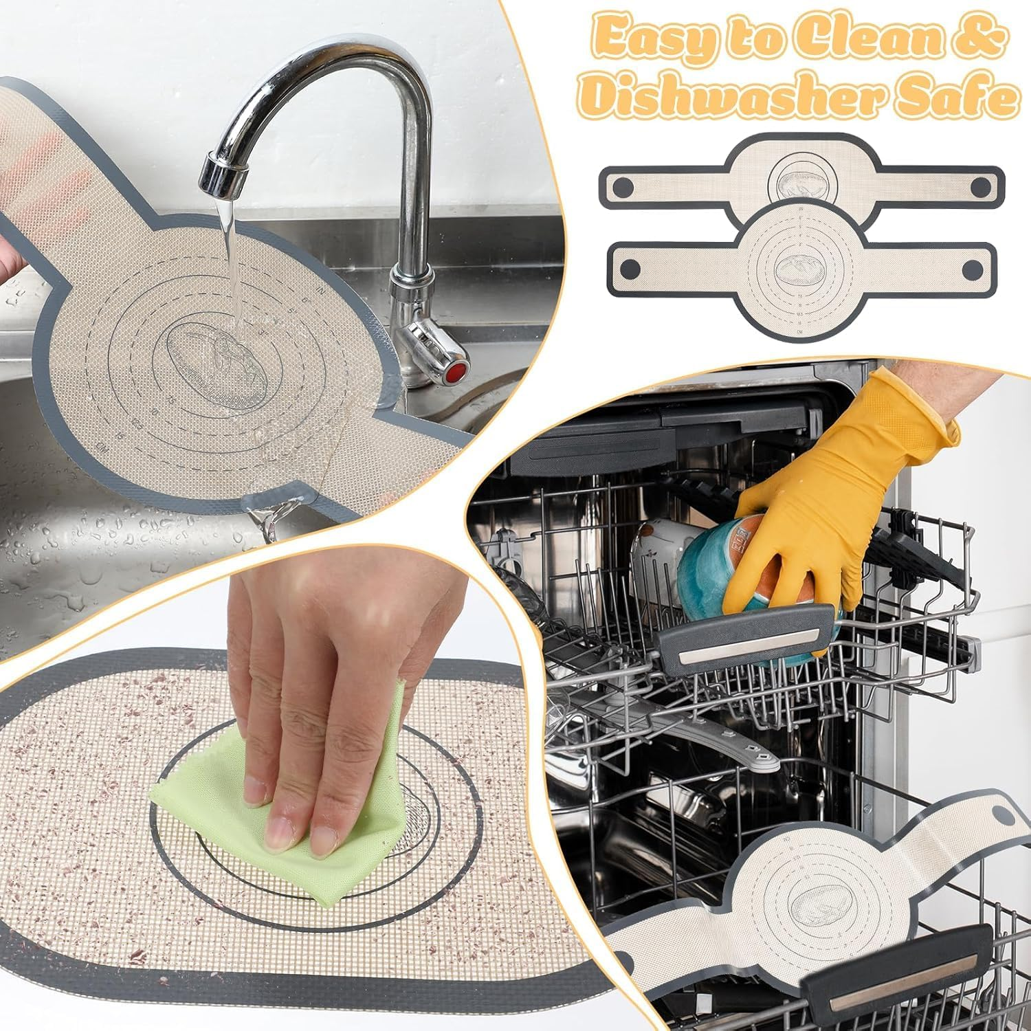 Silicone Bread Sling for Dutch Oven | Non-Stick & Heat Resistant (500&deg;F) | 2Pcs Oval & round + 3-Piece Cutter Set & Brush | Reusable Sourdough Baking Mat with Long Handles