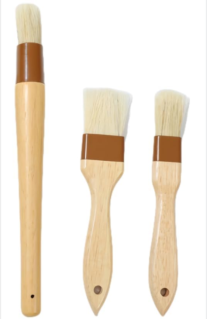 Wooden Pastry Basting Brushes Set, 3 Pieces Wood Durable Cooking Brush,Natural Bristle Basting Kitchen Oil Brushes,Wooden Handle Natural Bristle Bast BBQ Oil Brush