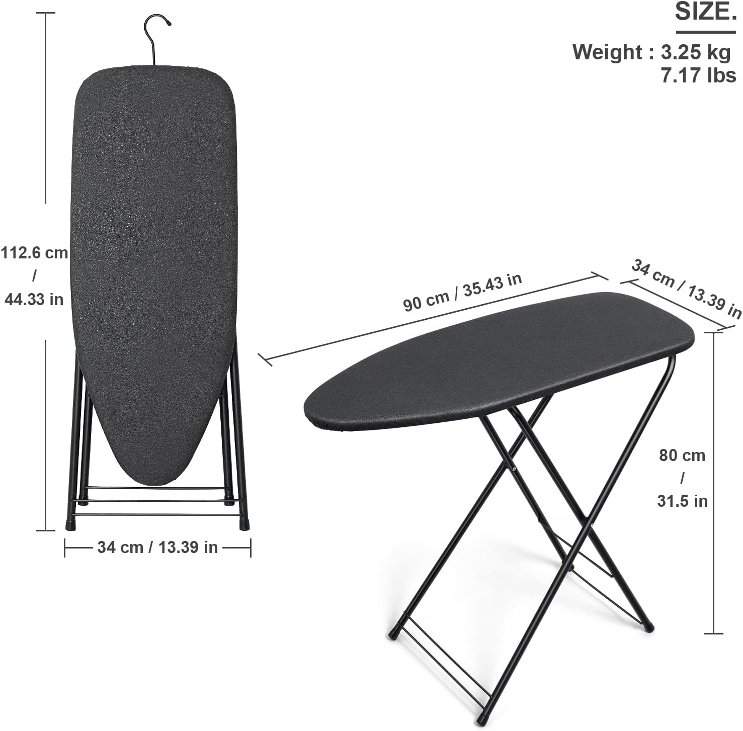 Duwee Compact Ironing Board (33 X 89 Cm) with Ample Ironing Space, Lightweight Iron Board with Anti-Gravity Hook, Easy for Storage (Black) - White image number 2