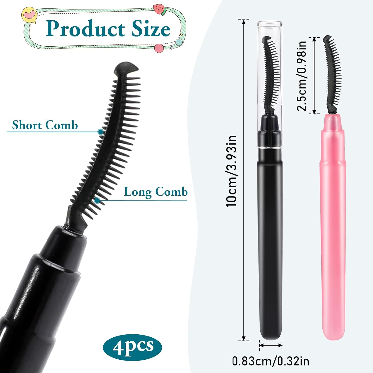 4 Pcs Silicone Eyelash Separator Tool Lash Wand Brush Eyebrow Spoolie Brush Eyelashes Definer with Lid Lash Separating Comb (Pink, Black) - 3Pcs Pink image number 6