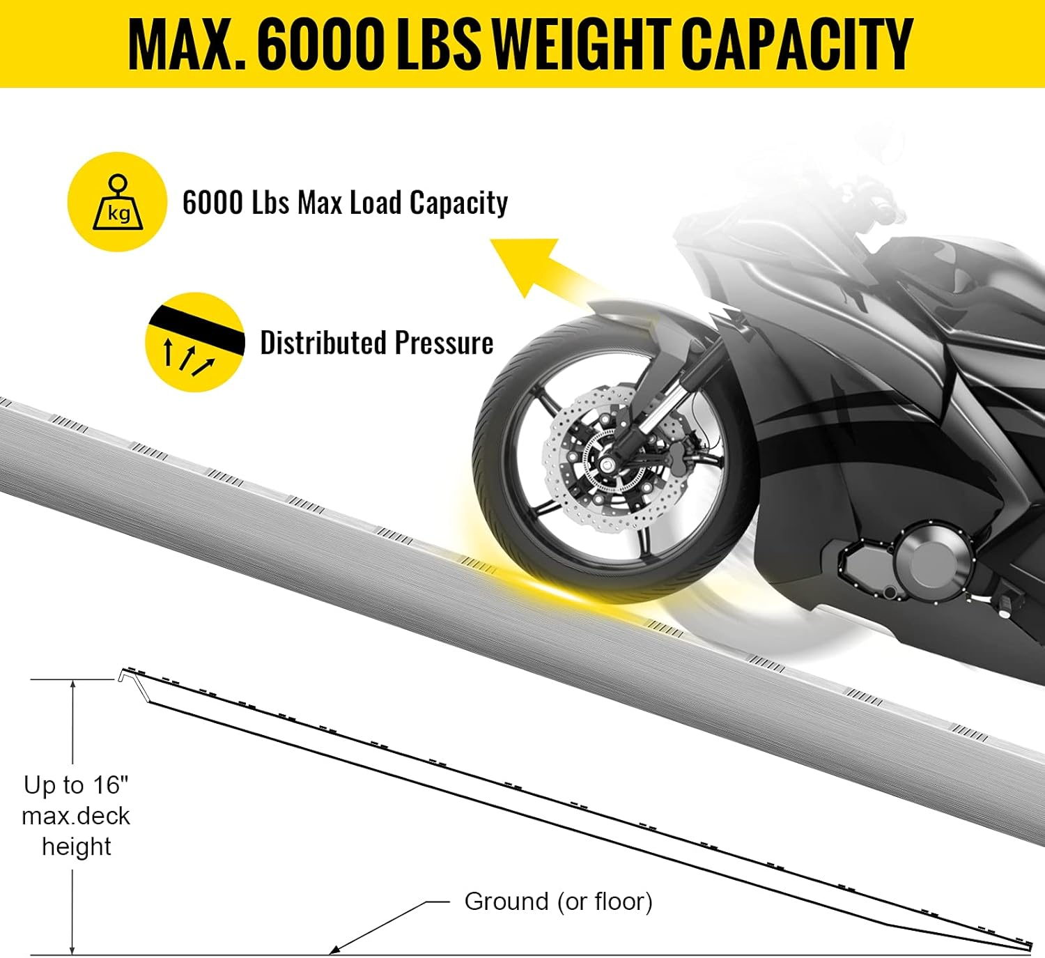 Bestequip 60'' X 12'' Aluminum Trailer Ramps 6000LBS Total Beavertail Hook End 1 Pair 2 Ramps Silver image number 1