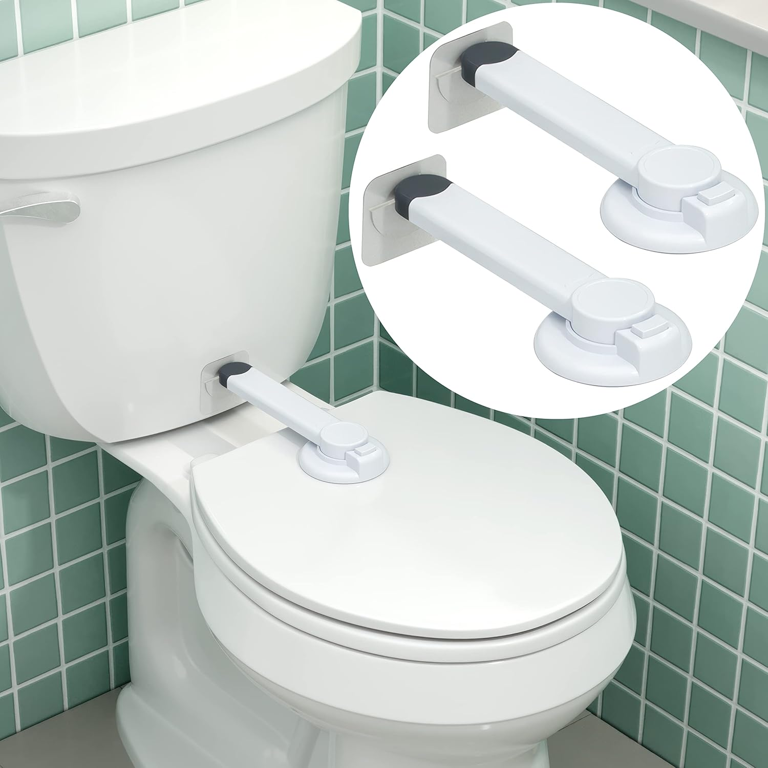 Baby Toilet Lock - Ideal Baby Proof Toilet Lid Lock with Arm - No Tools Needed Easy Installation with 3M Adhesive - Top Safety Toilet Seat Lock - Fits Most Toilets - White (2 Pack, White) image number 3